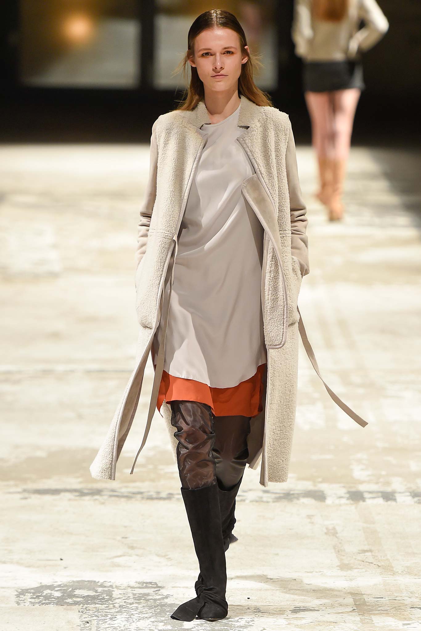 ivory shearling panel coat