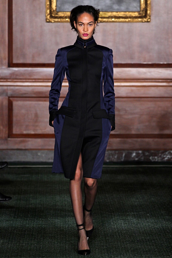 blue and black zip-front dress