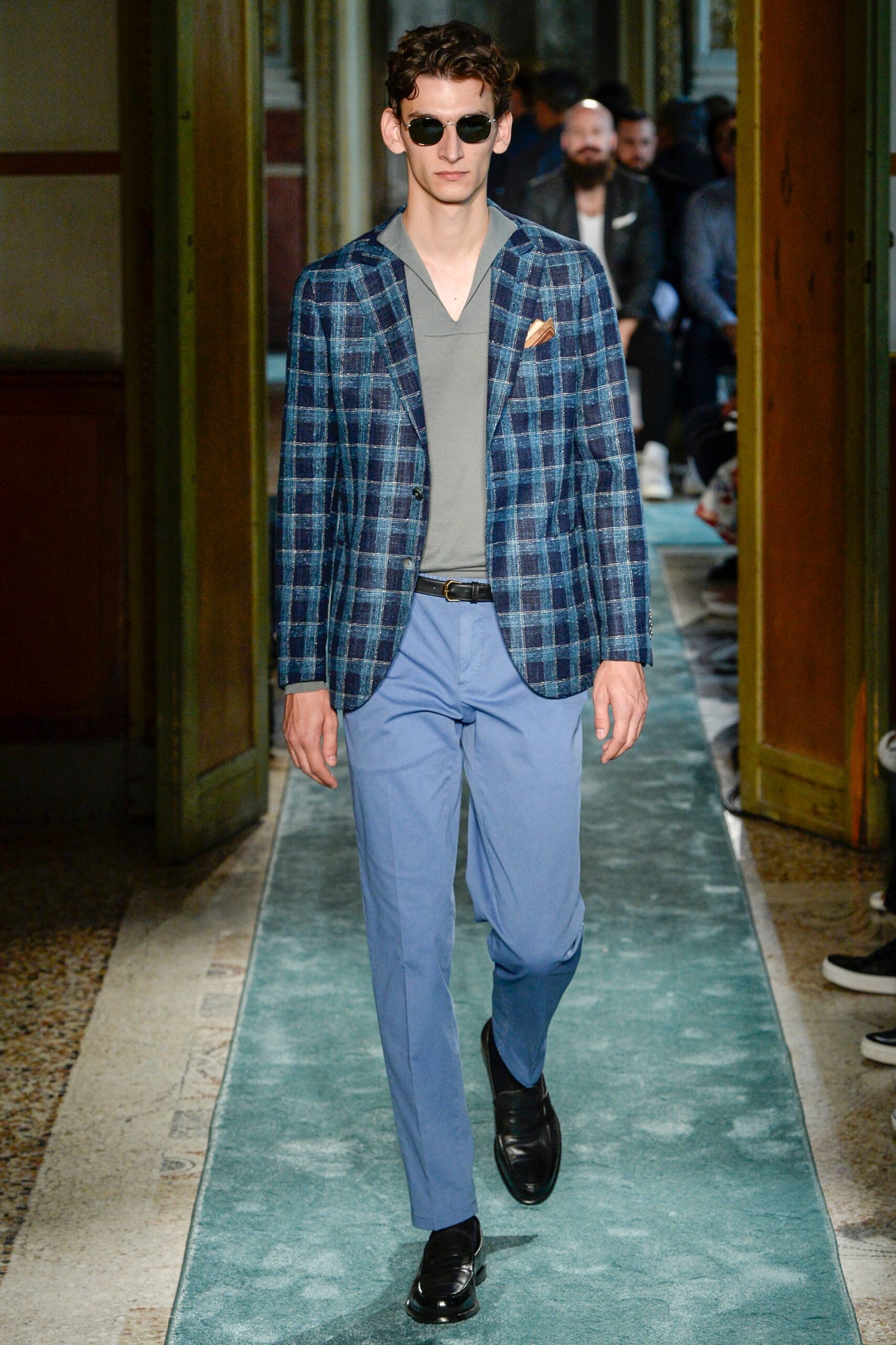 blue checked tailored blazer