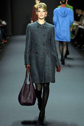 gray tweed double-breasted coat