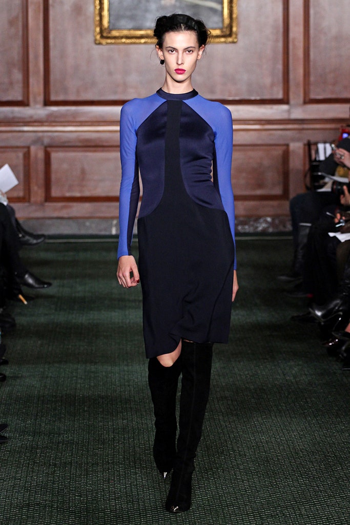 blue and black color-block midi-dress
