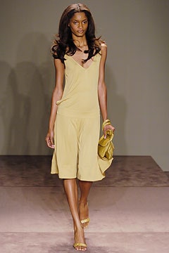 yellow jersey spaghetti-strap v-neck draped flowing midi midi-dress