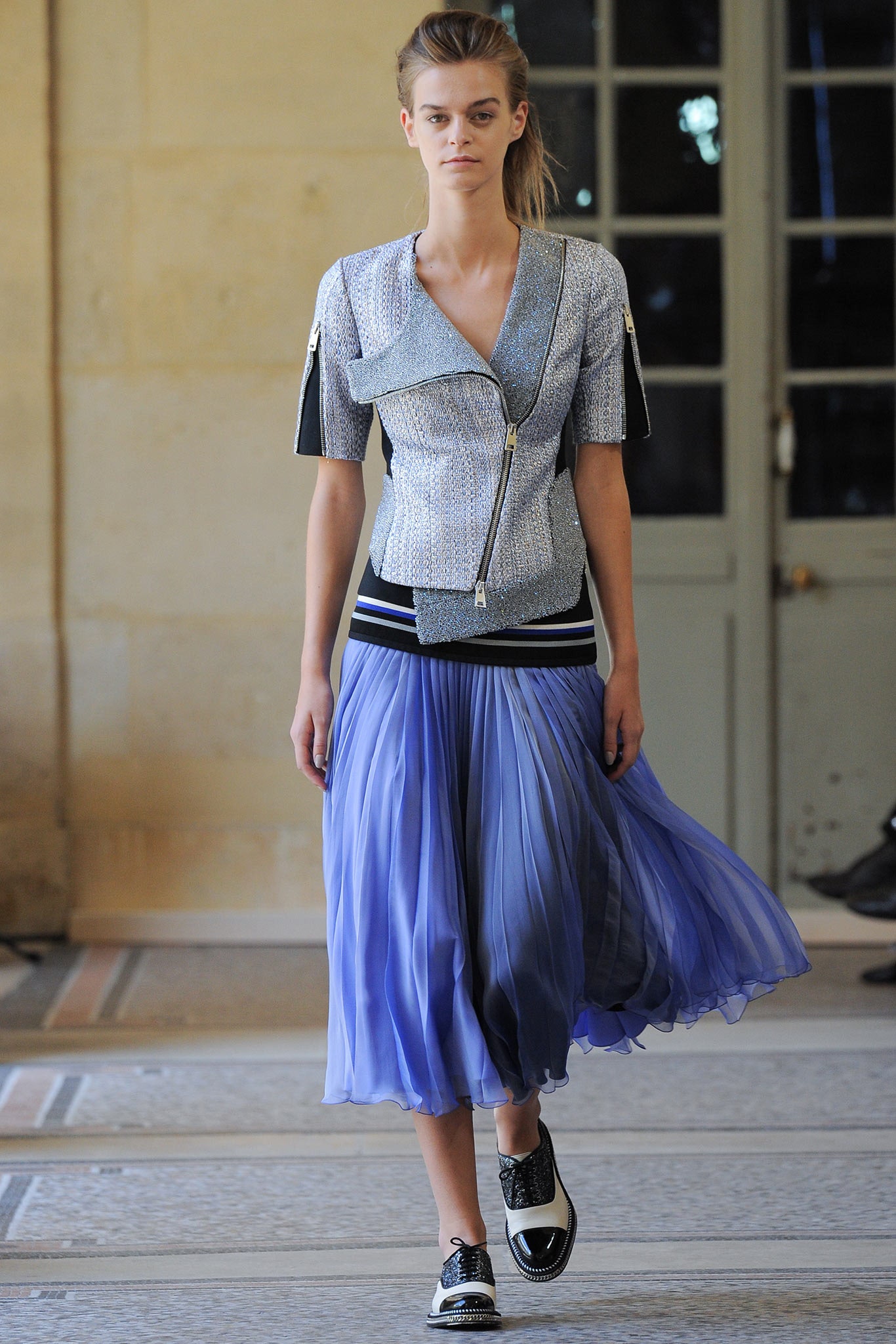 blue chiffon pleated sheer flowing midi skirt