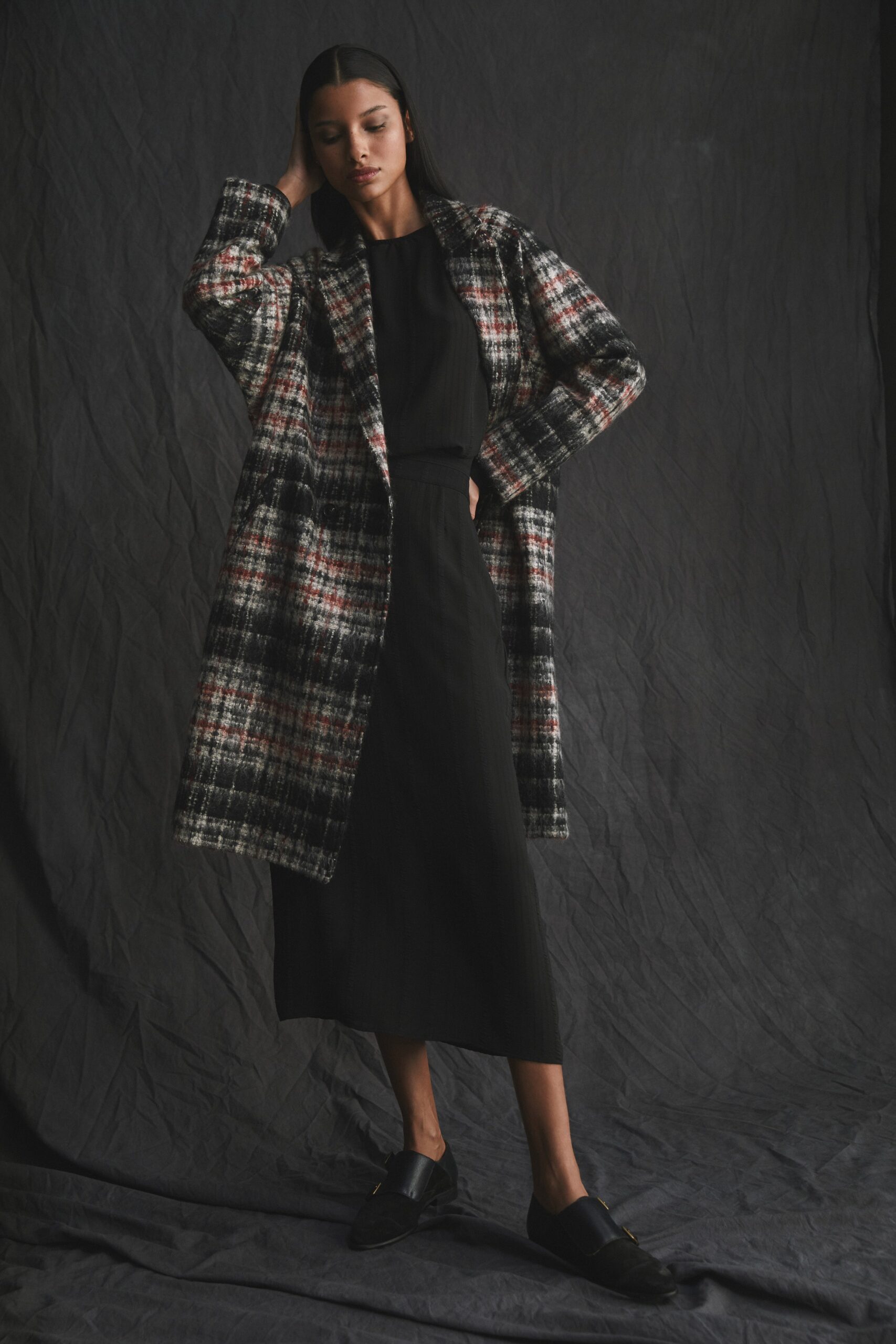 oversized checked wool coat