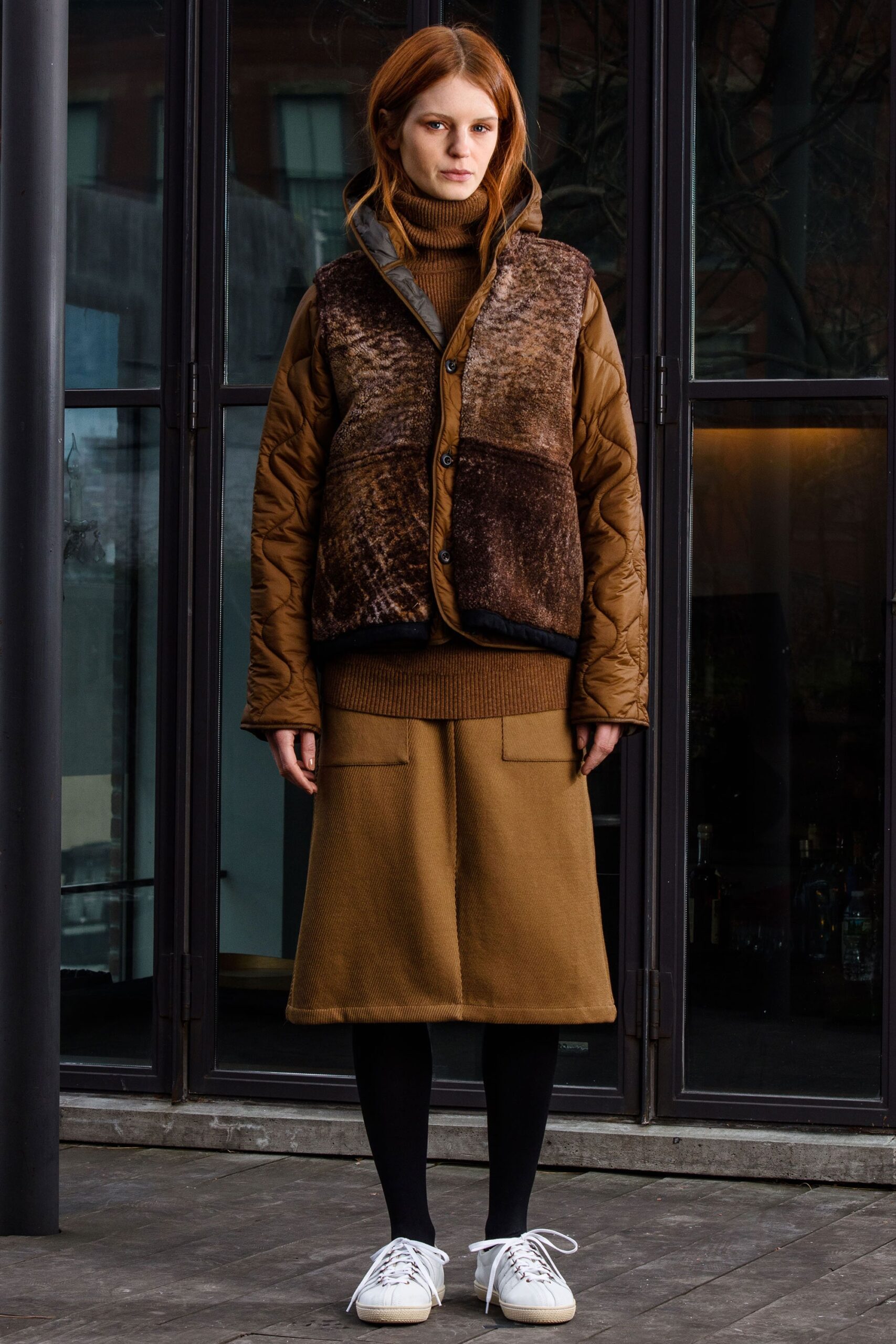 brown fur panelled vest