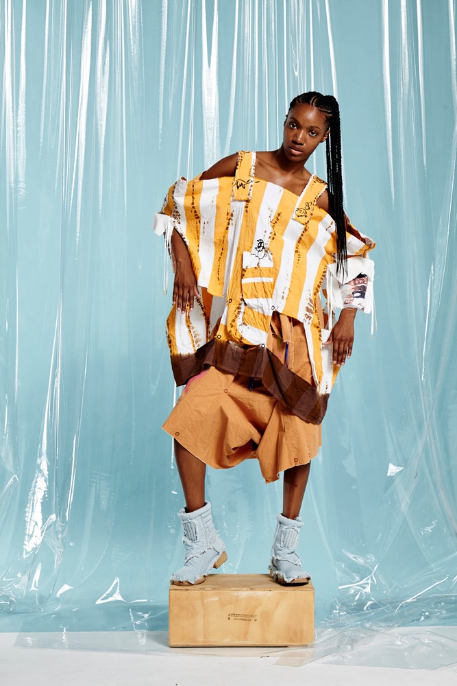 striped asymmetric yellow white top