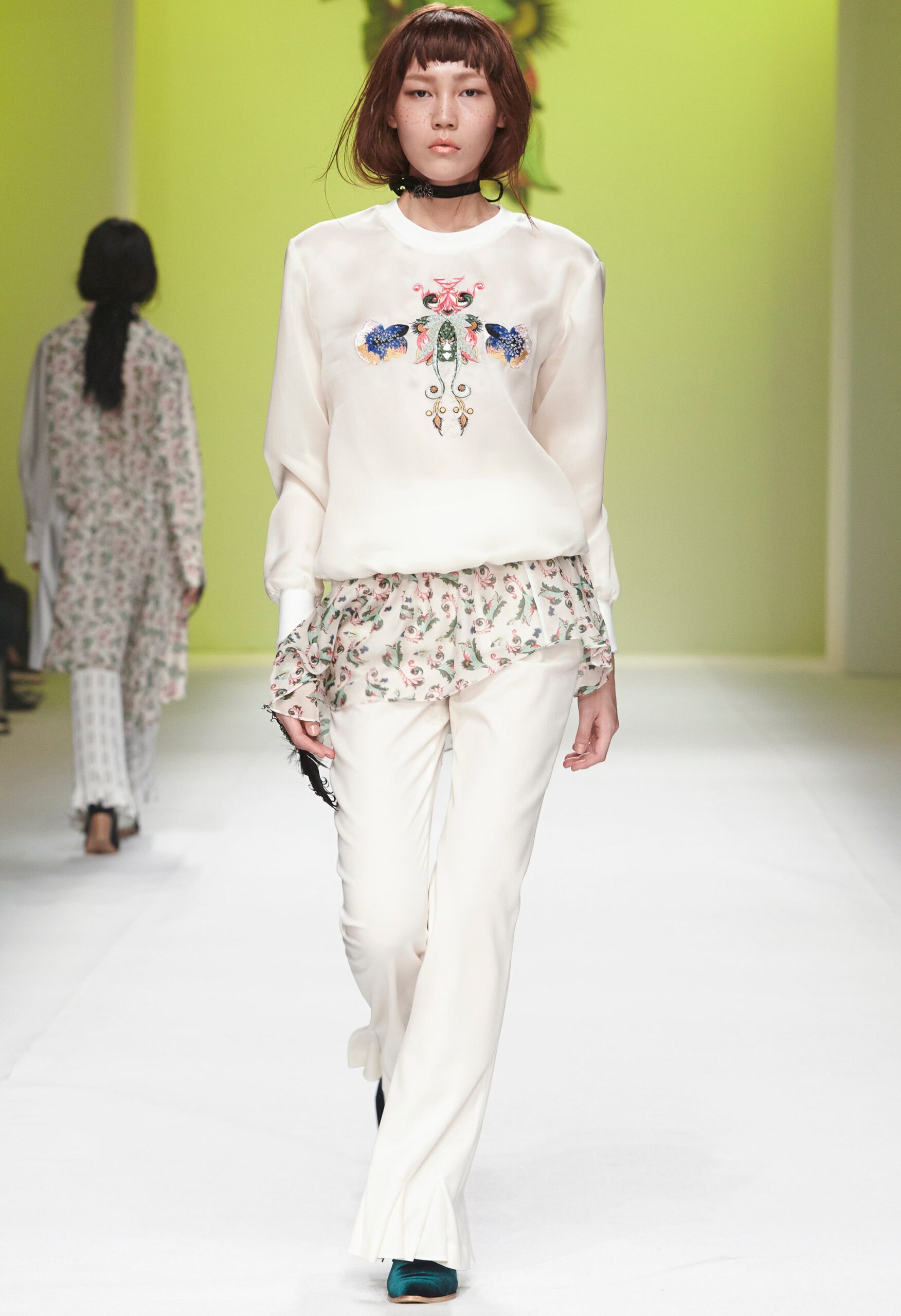 ivory embroidered satin blouse