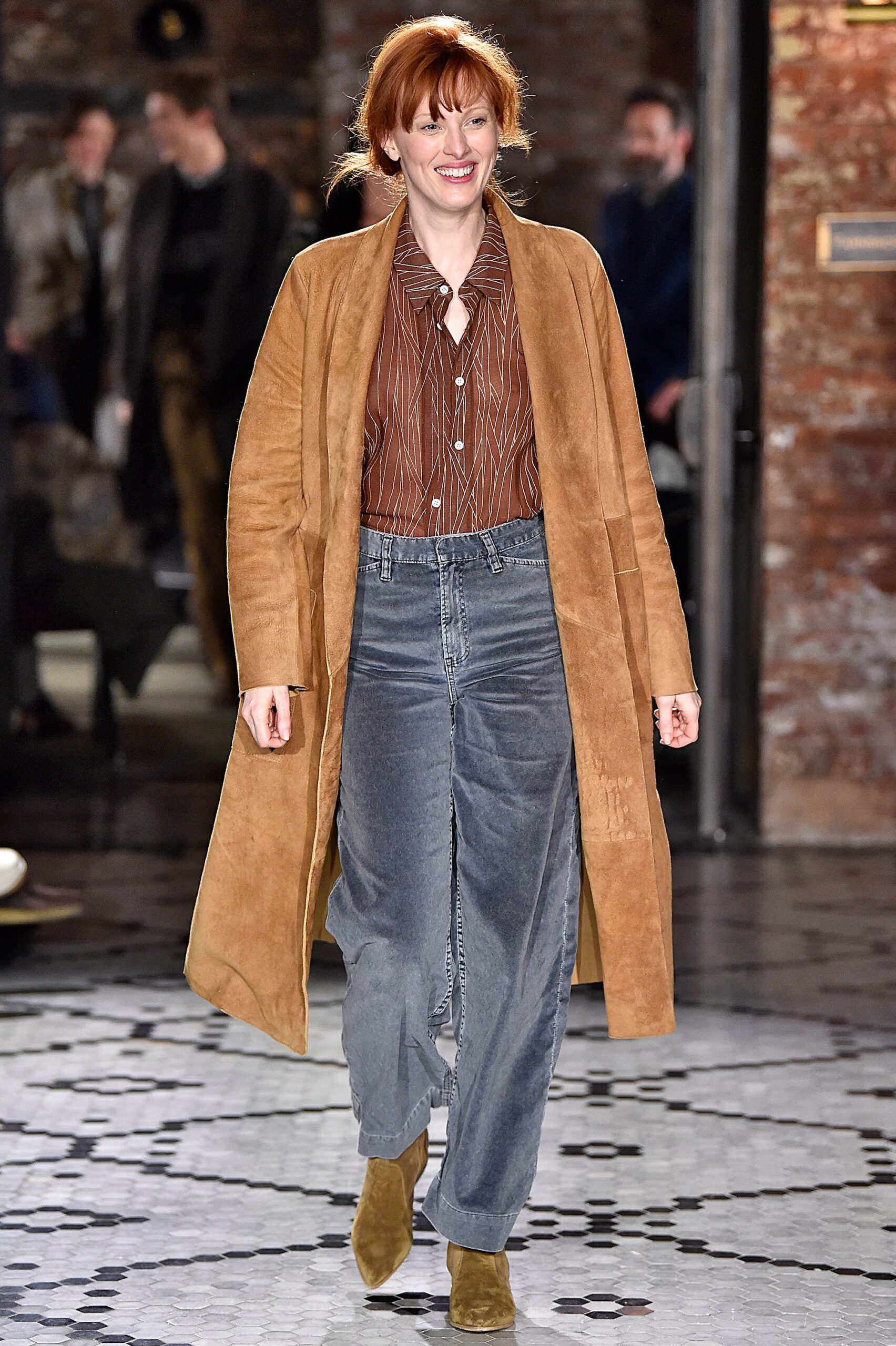tan suede long-sleeve open-front longline textured maxi coat