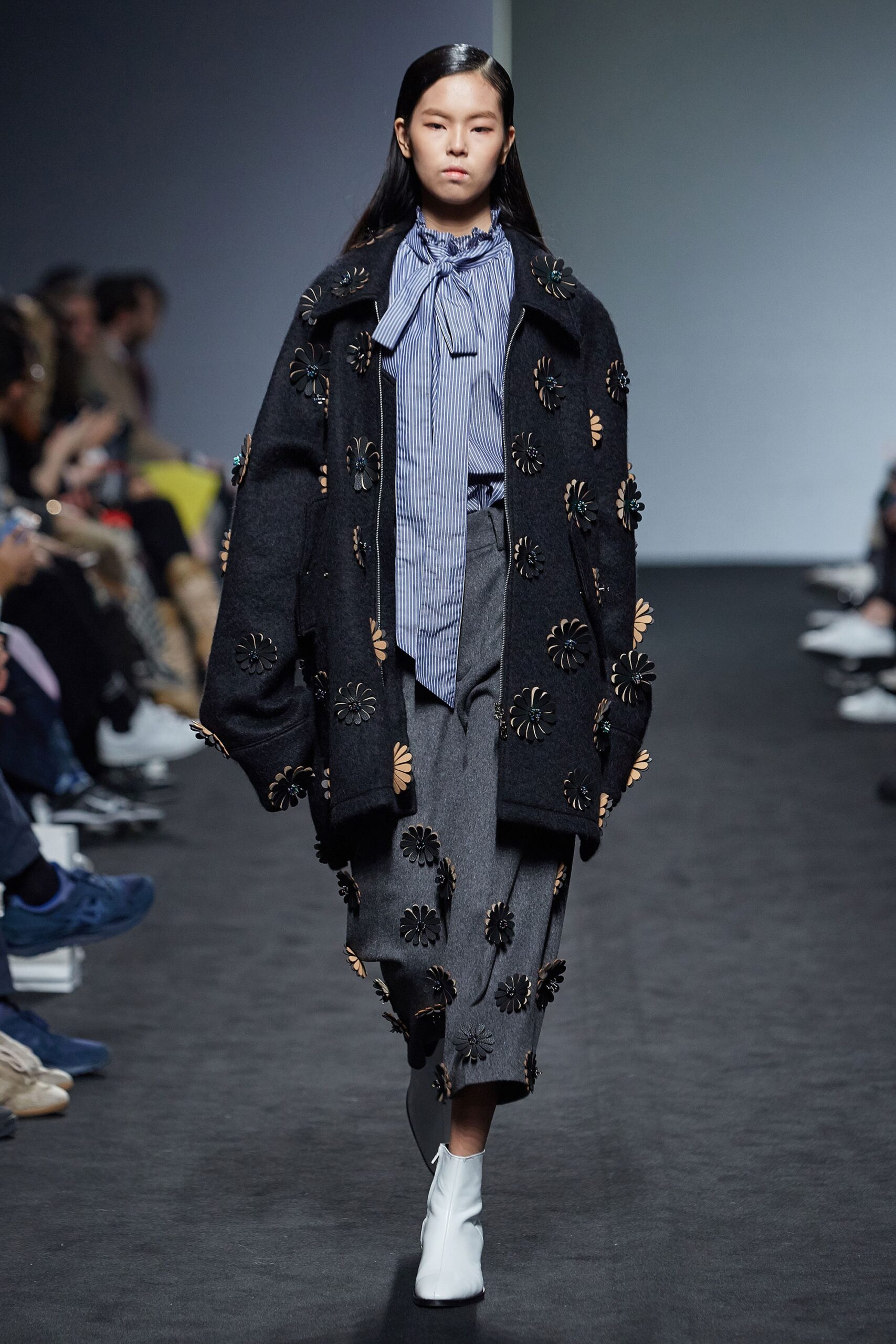 black embellished oversized wool coat