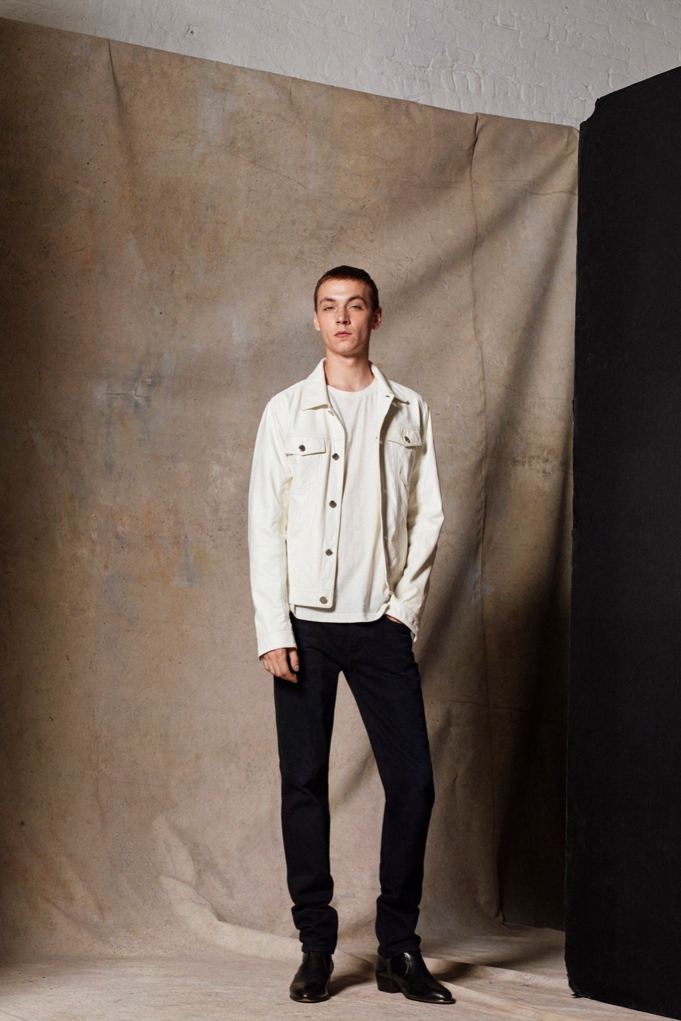 ivory unknown long-sleeve collared relaxed buttoned pockets jacket