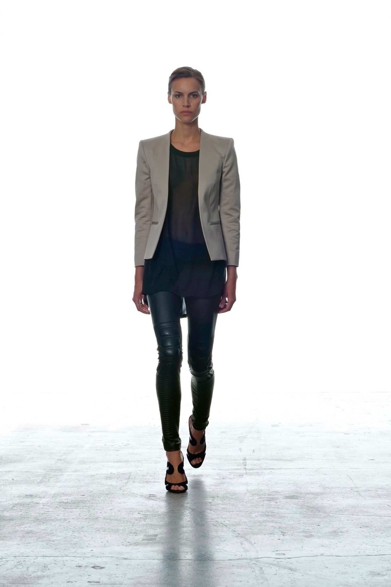 gray tailored open-front blazer