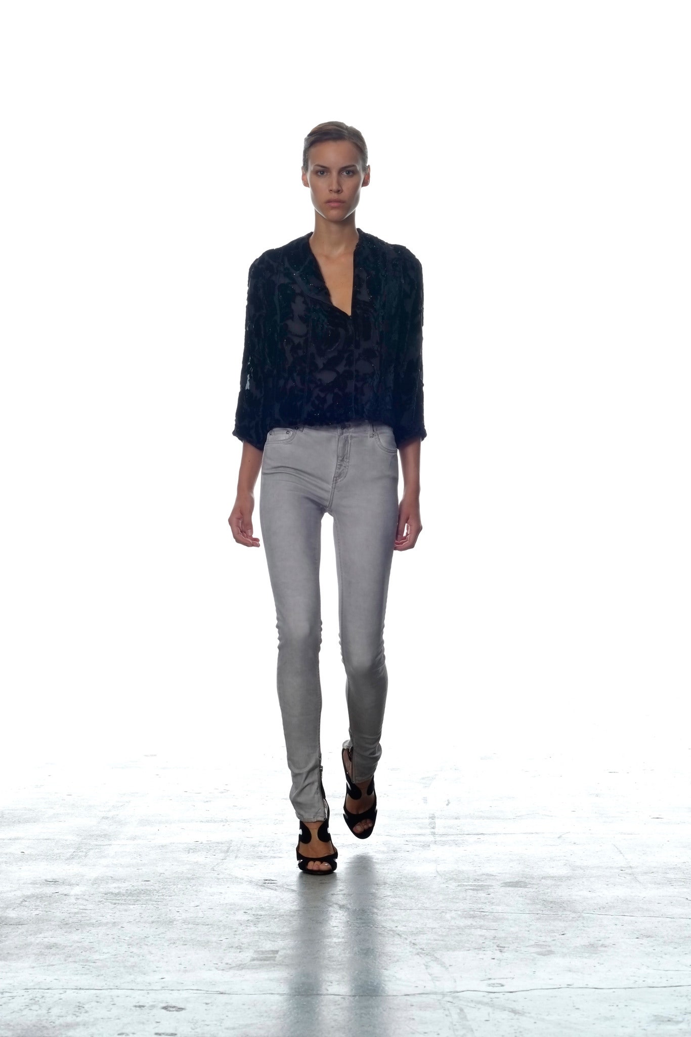 black sheer embroidered blouse