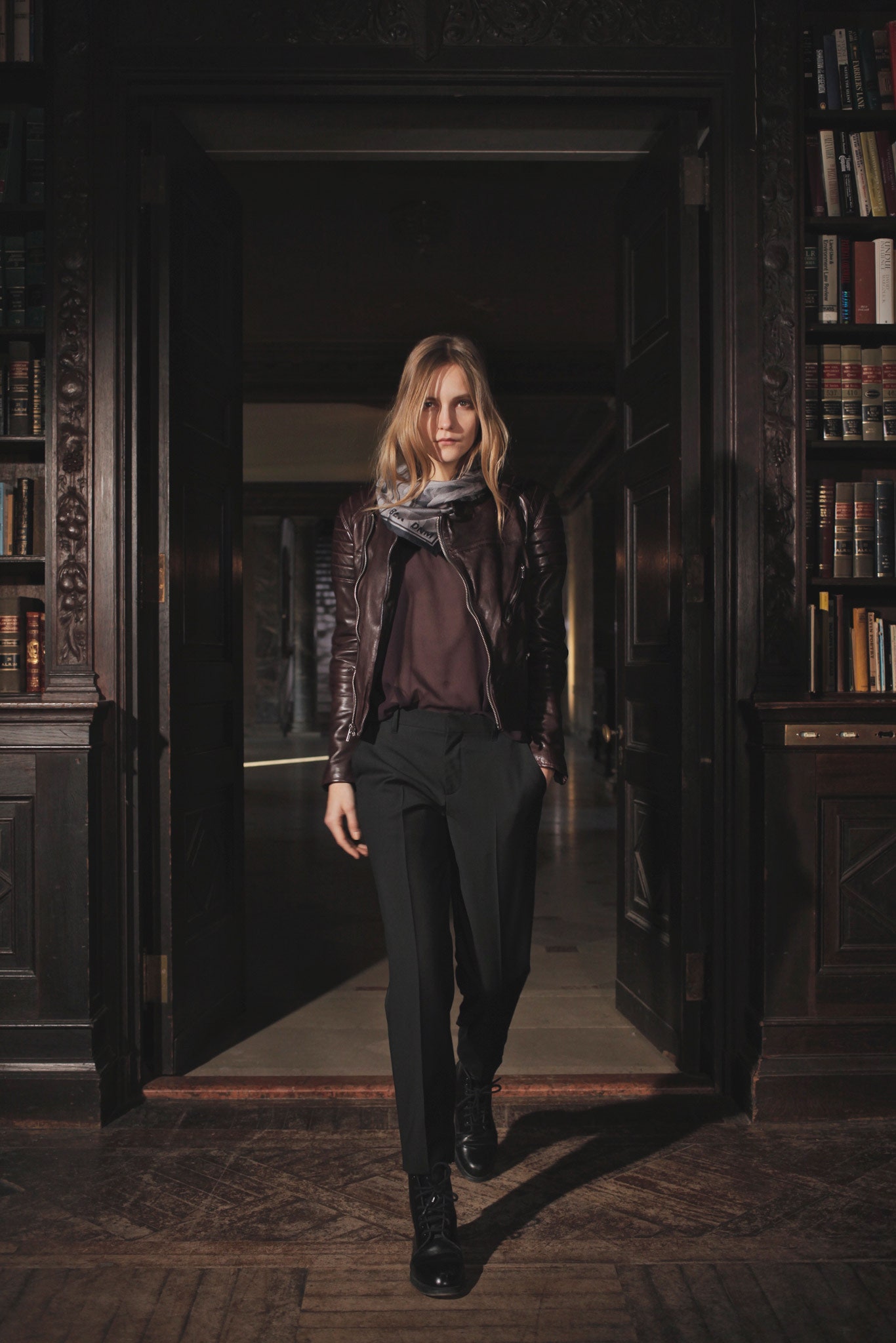 brown leather fitted jacket