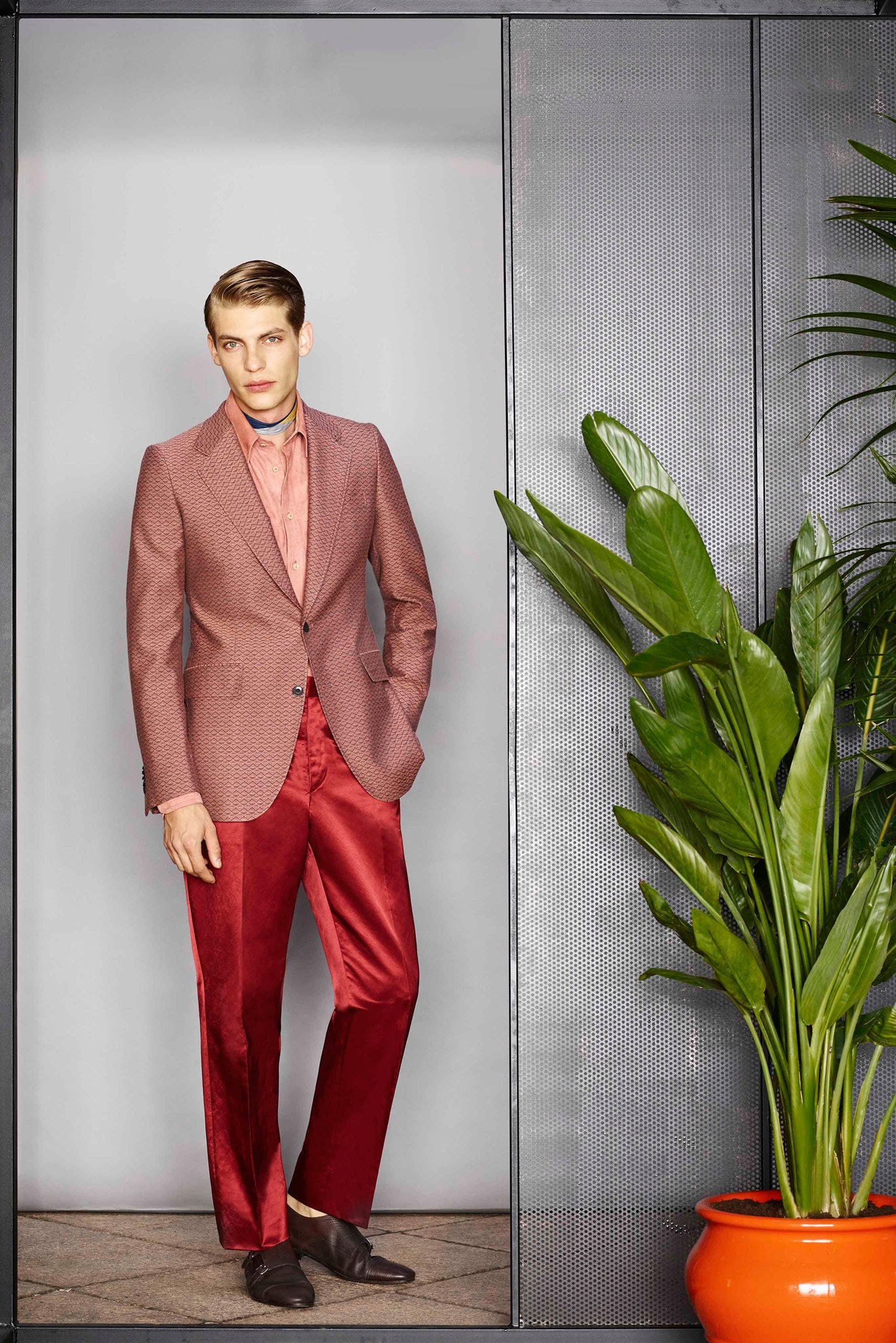 pink jacquard tailored blazer