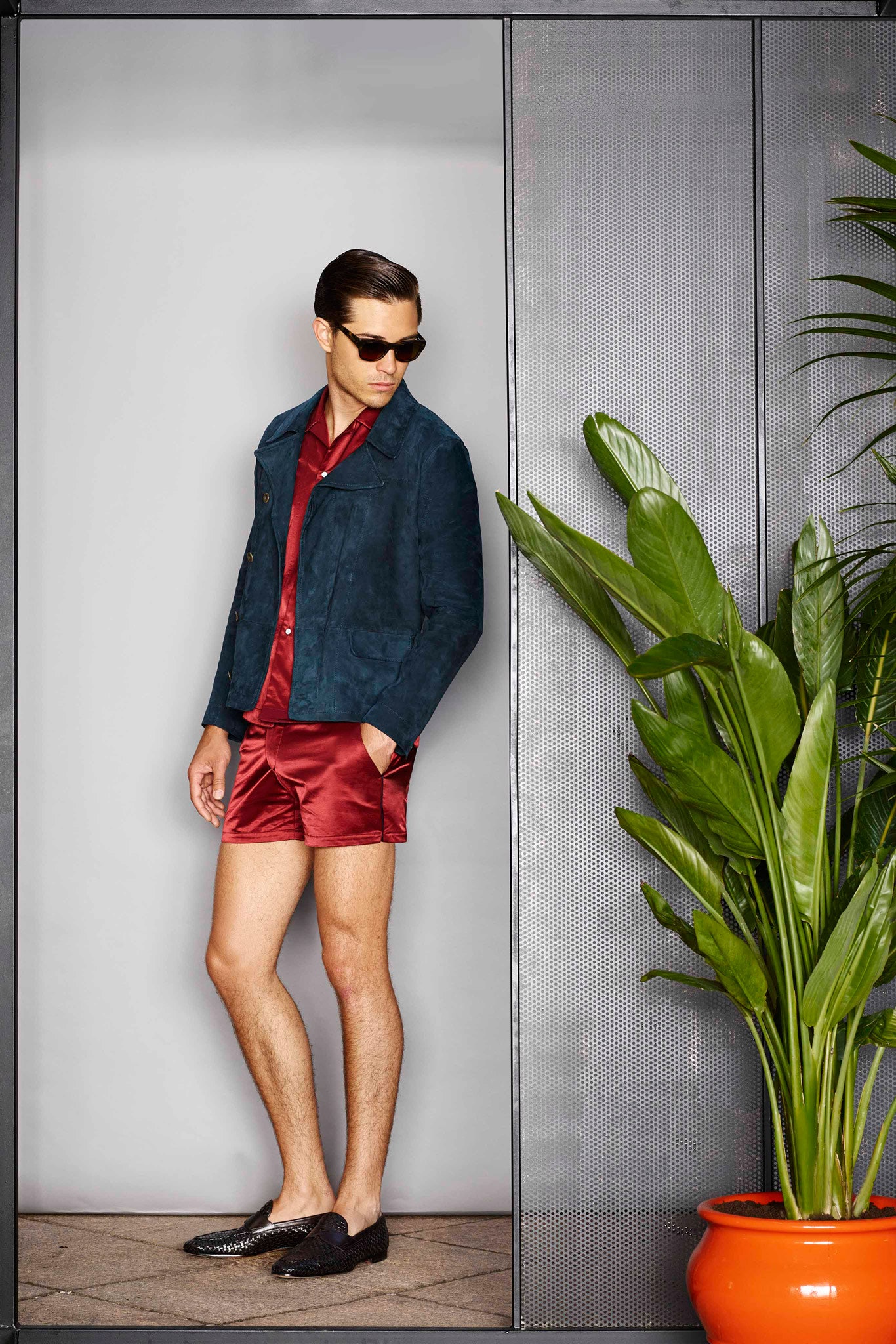 blue suede collared jacket