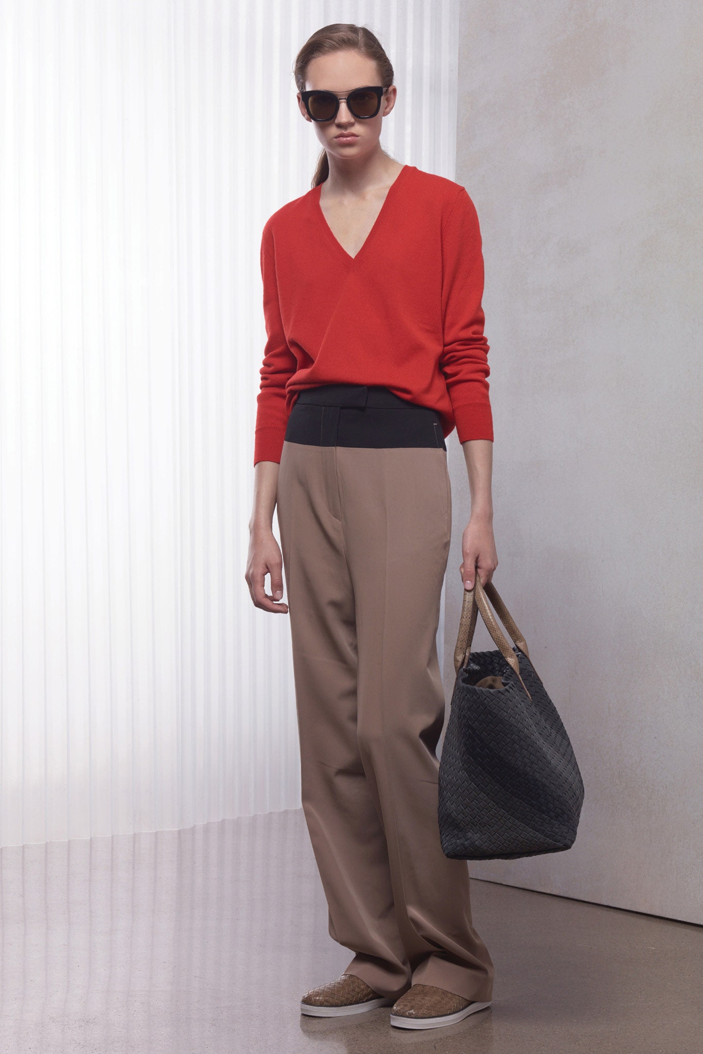 red v-neck knit sweater