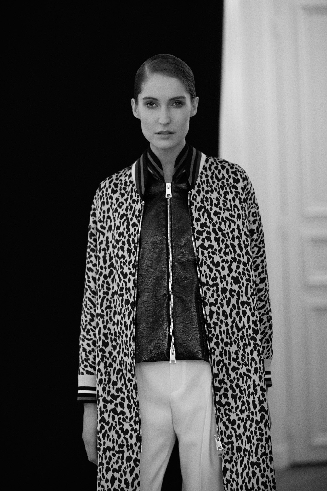 leopard-print long coat