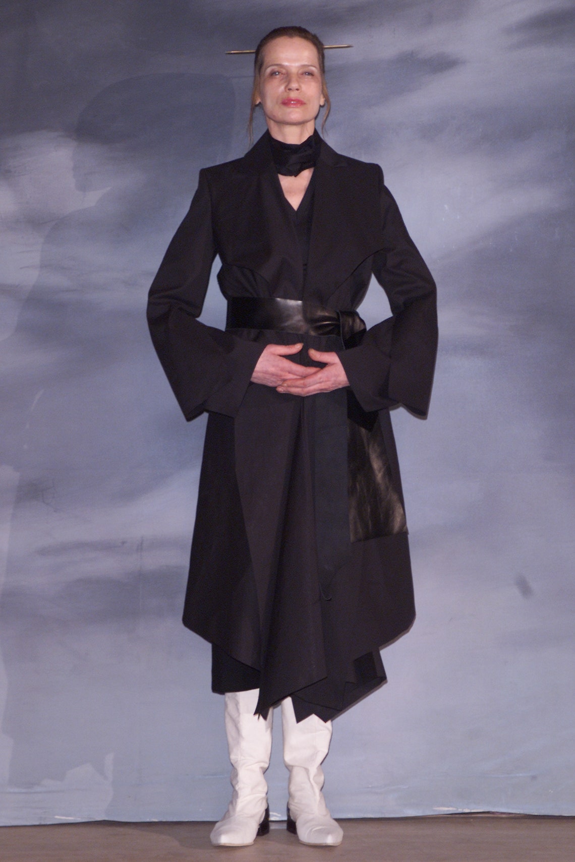 black belted asymmetric coat