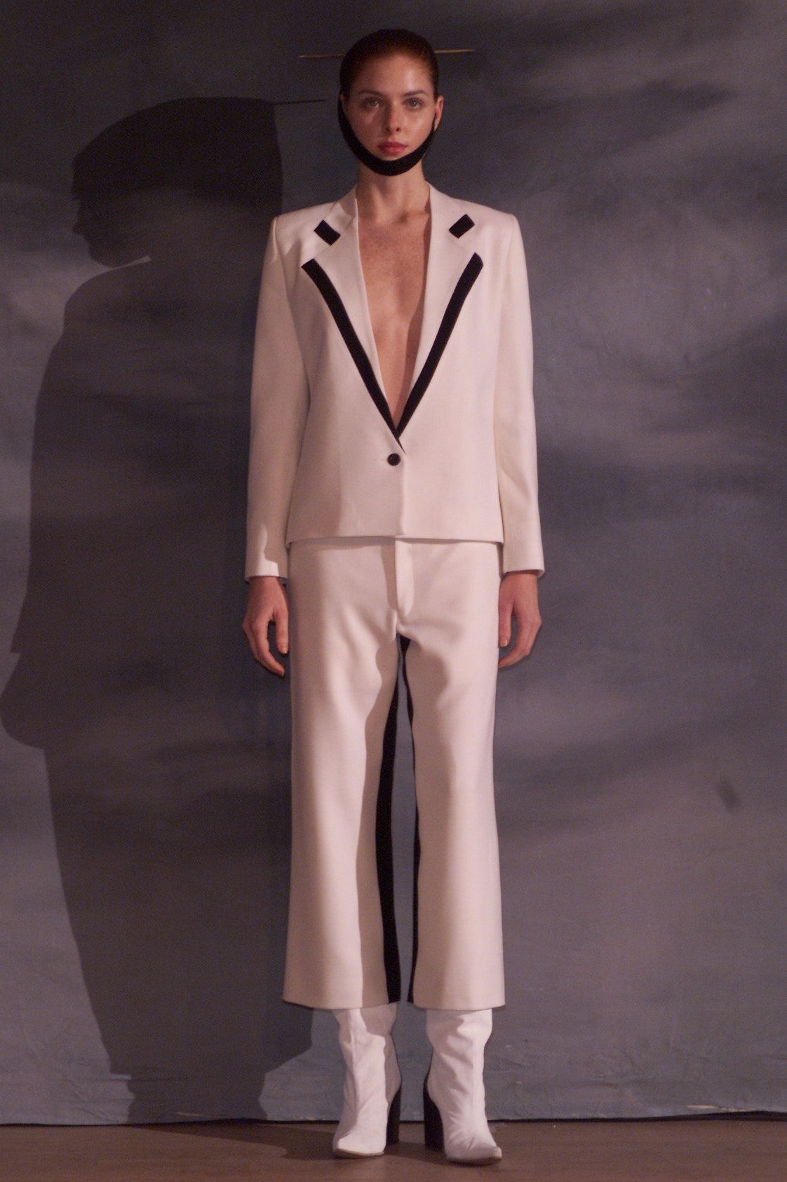 white black-trim tailored blazer