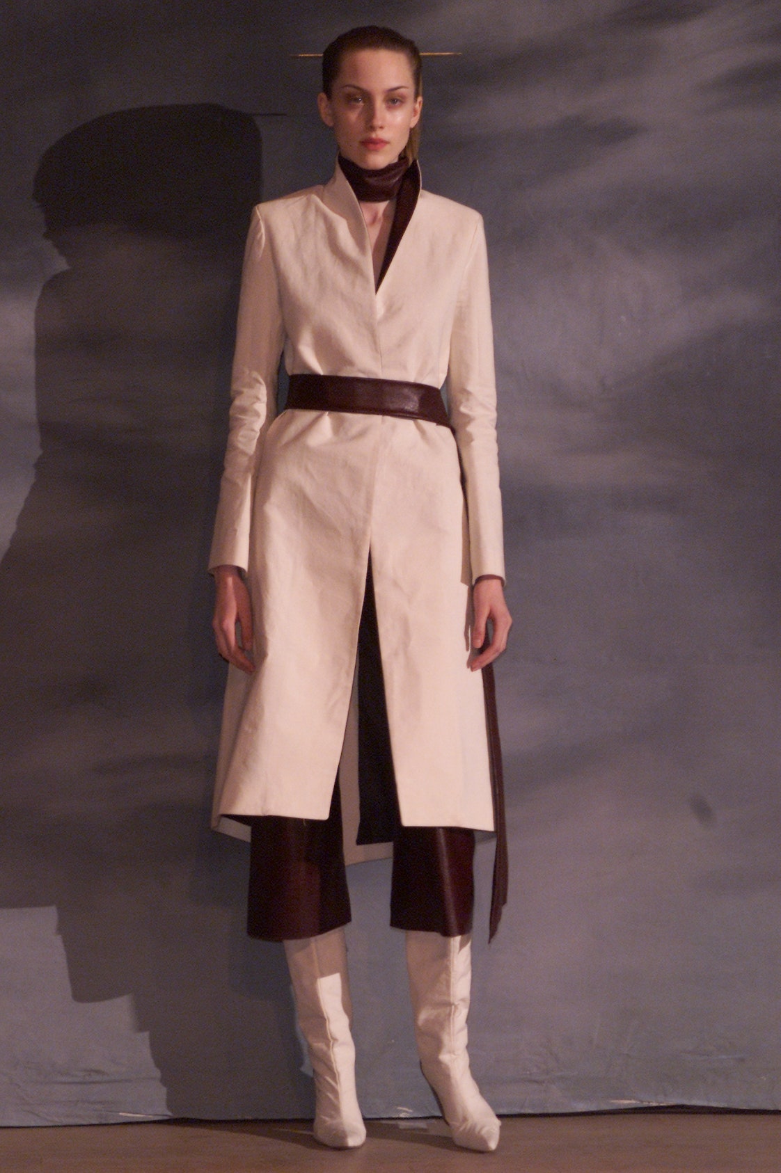 ivory belted long coat