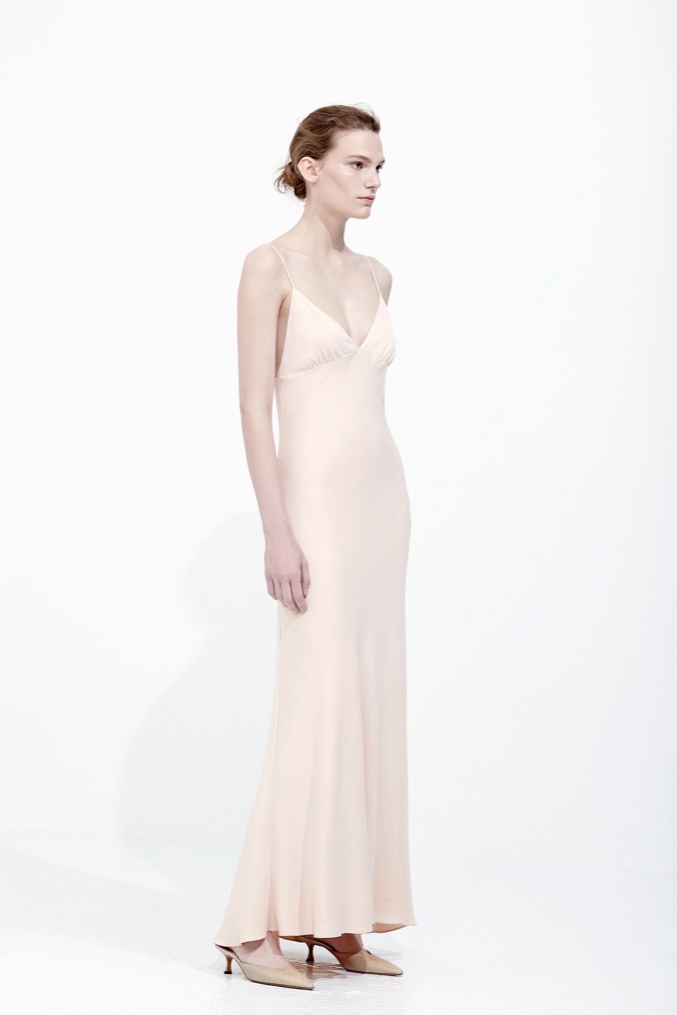 ivory satin spaghetti-strap gown