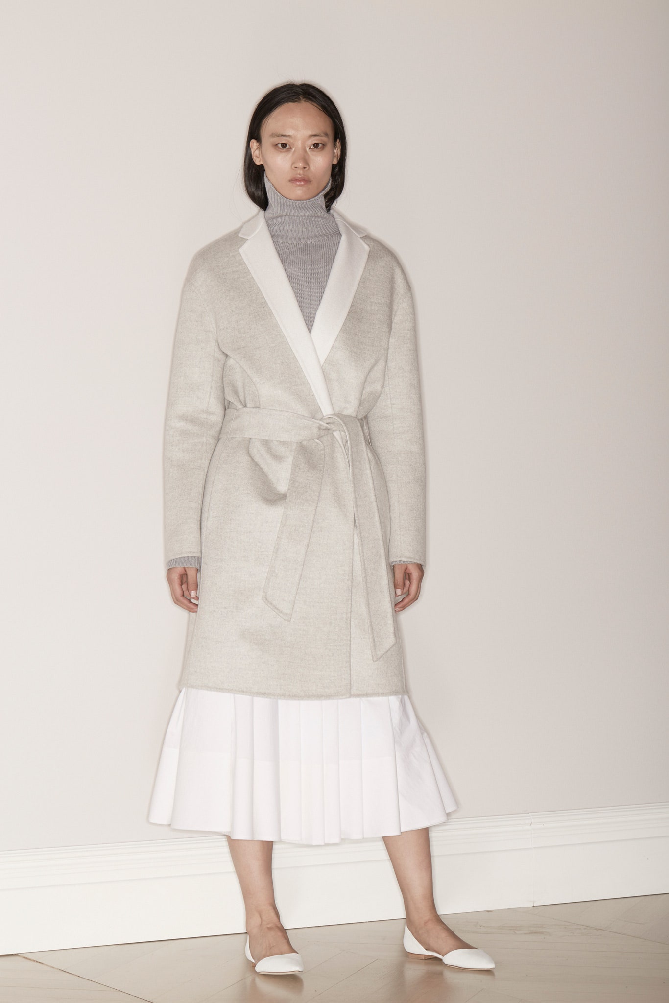 ivory belted wool wrap coat