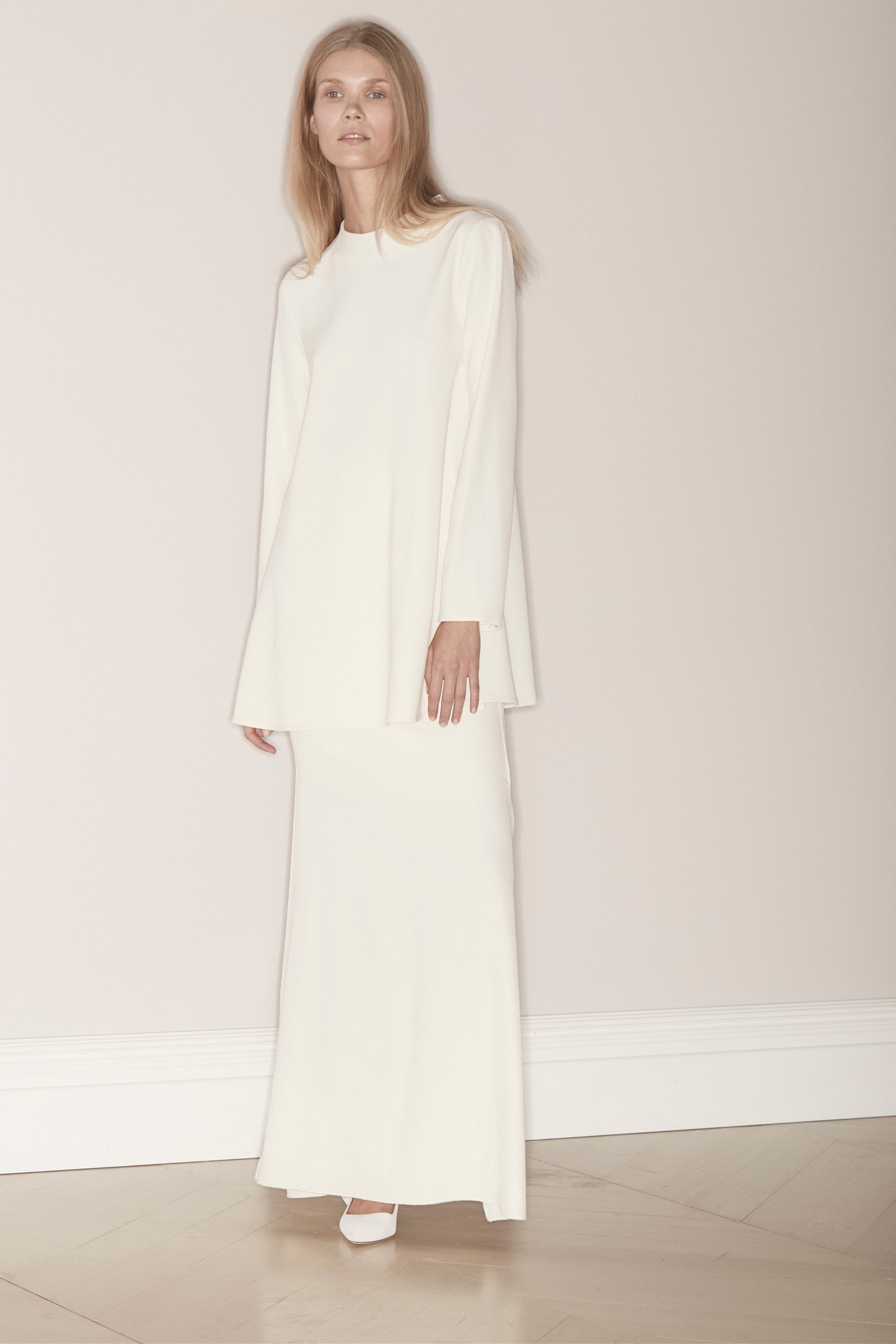 ivory long-sleeve maxi gown