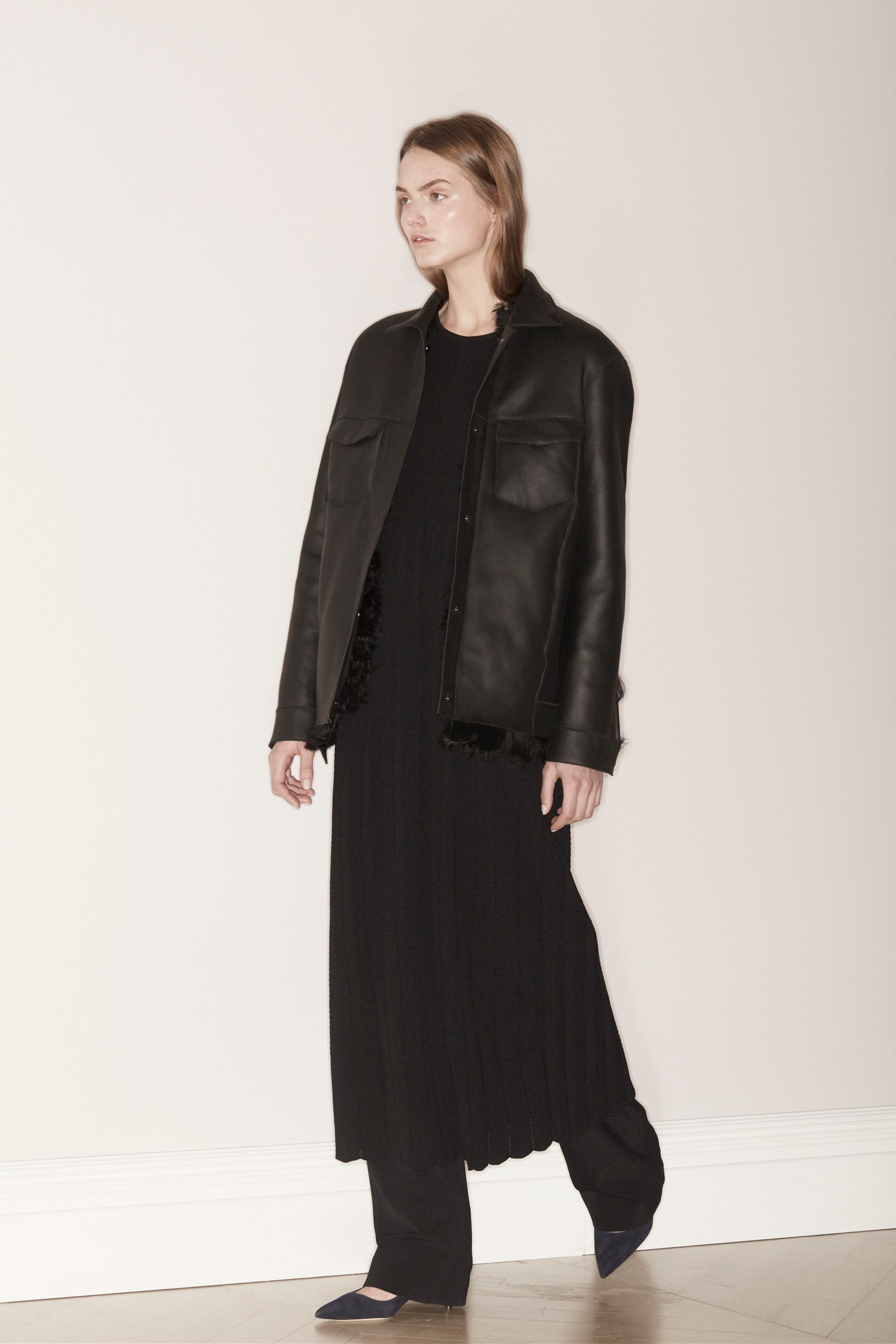 black leather collared jacket