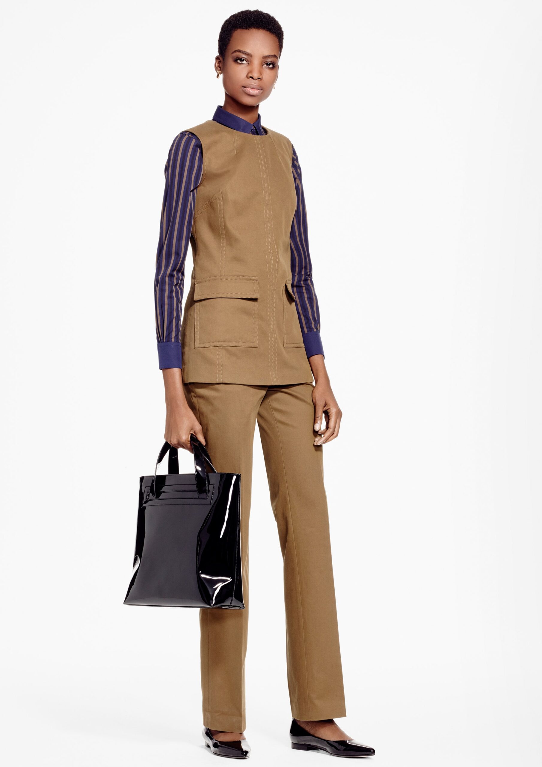 brown unknown sleeveless high-neck structured pockets vest
