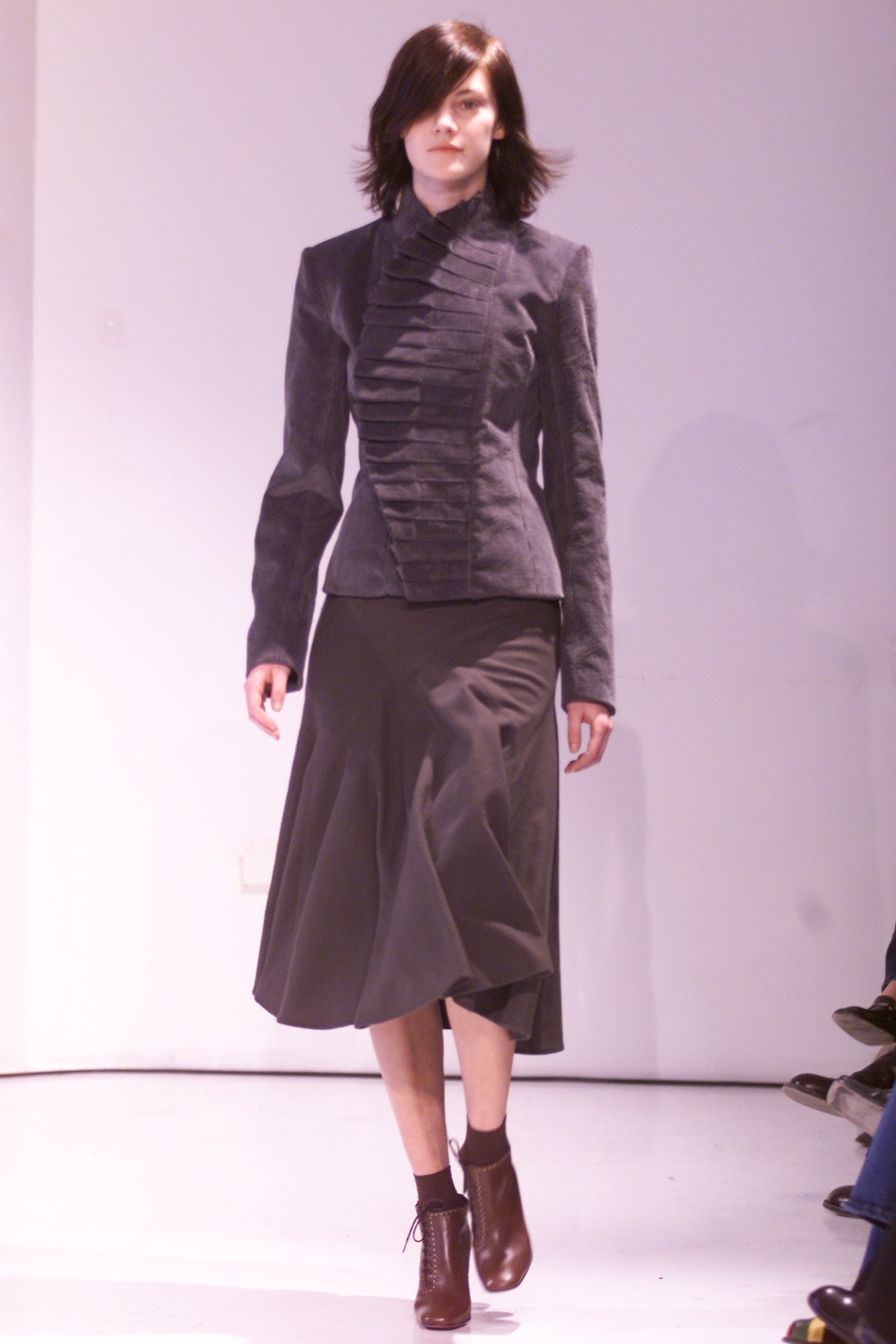 ruffled high-neck tailored jacket