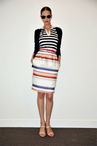 striped high-waisted midi skirt