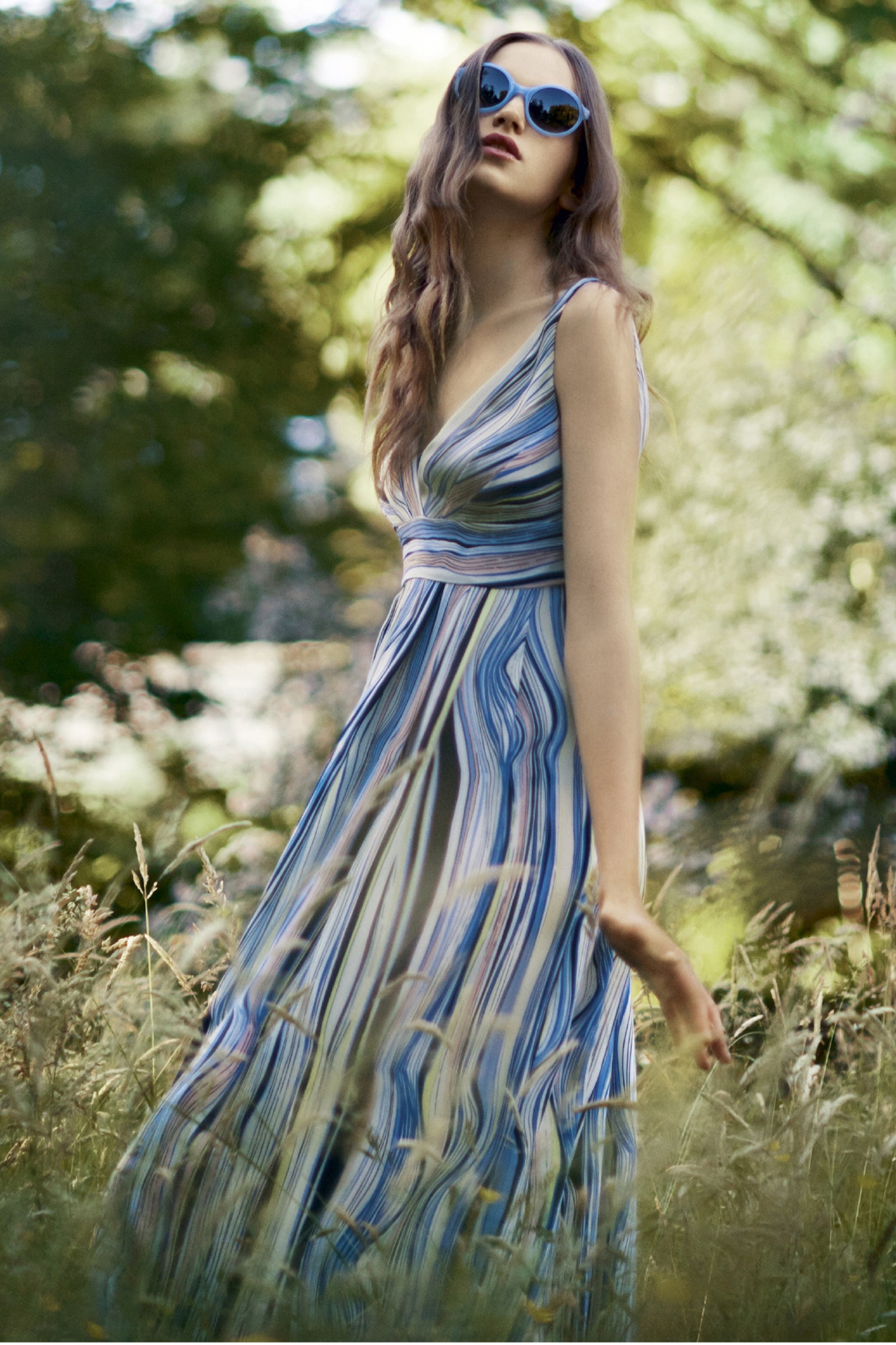 blue marbled print maxi dress