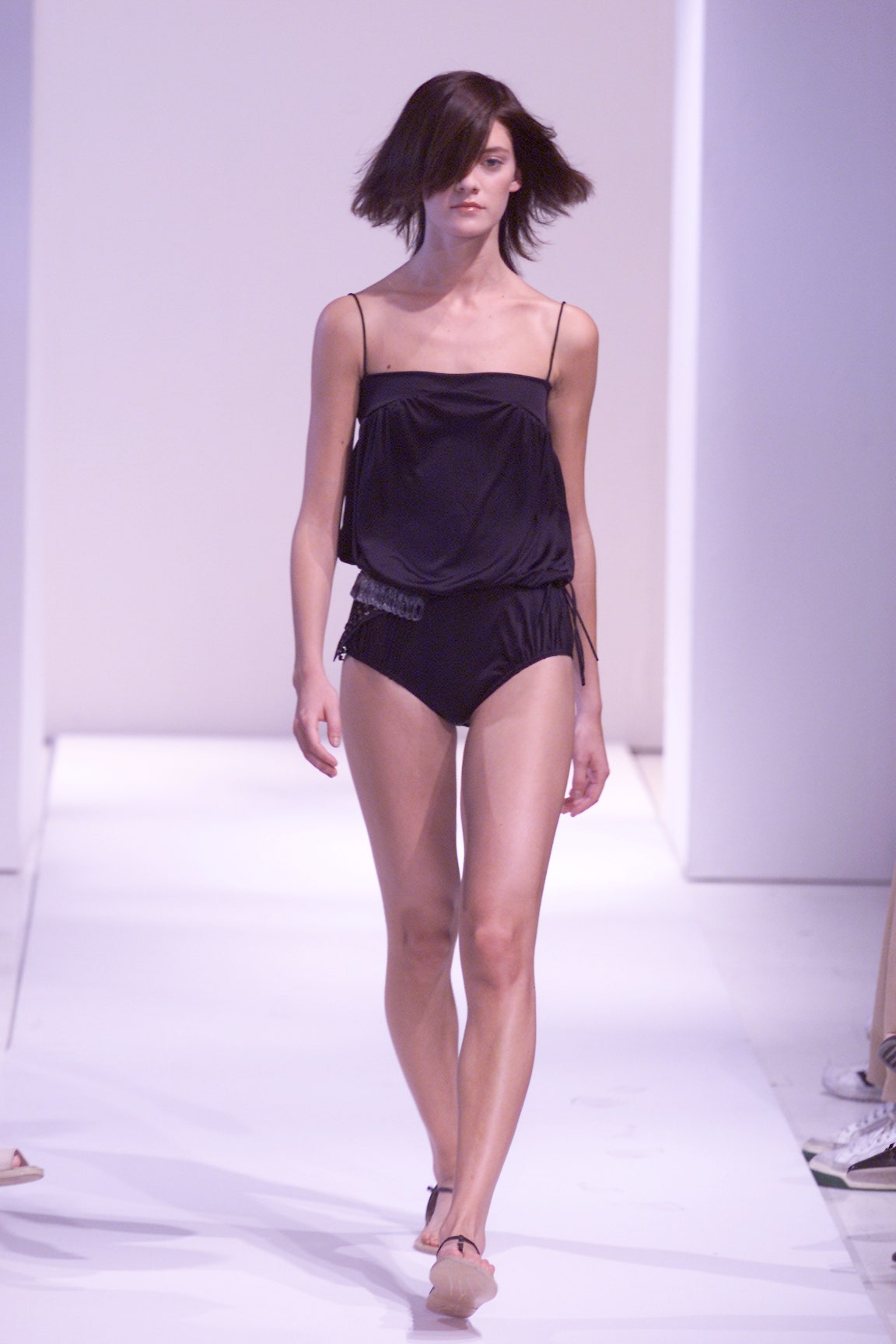 black satin sleeveless spaghetti-strap draped shiny short romper