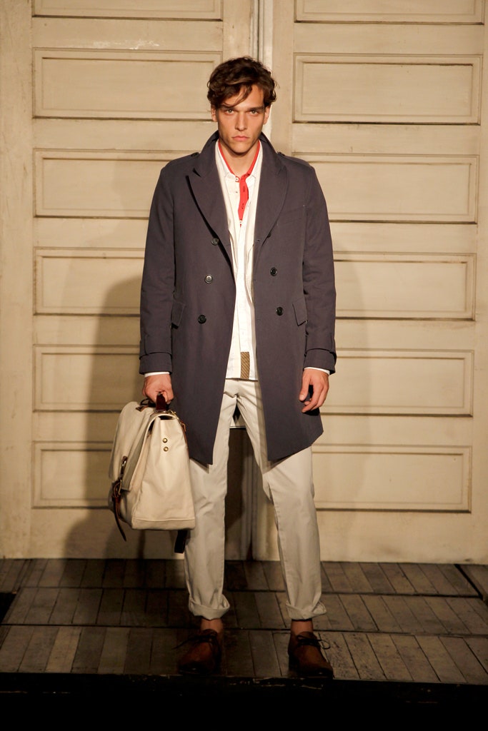 gray double-breasted tailored coat