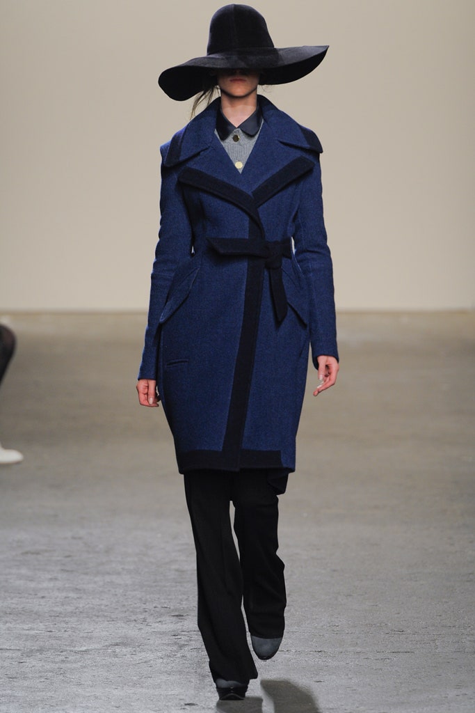 blue belted wrap wool coat