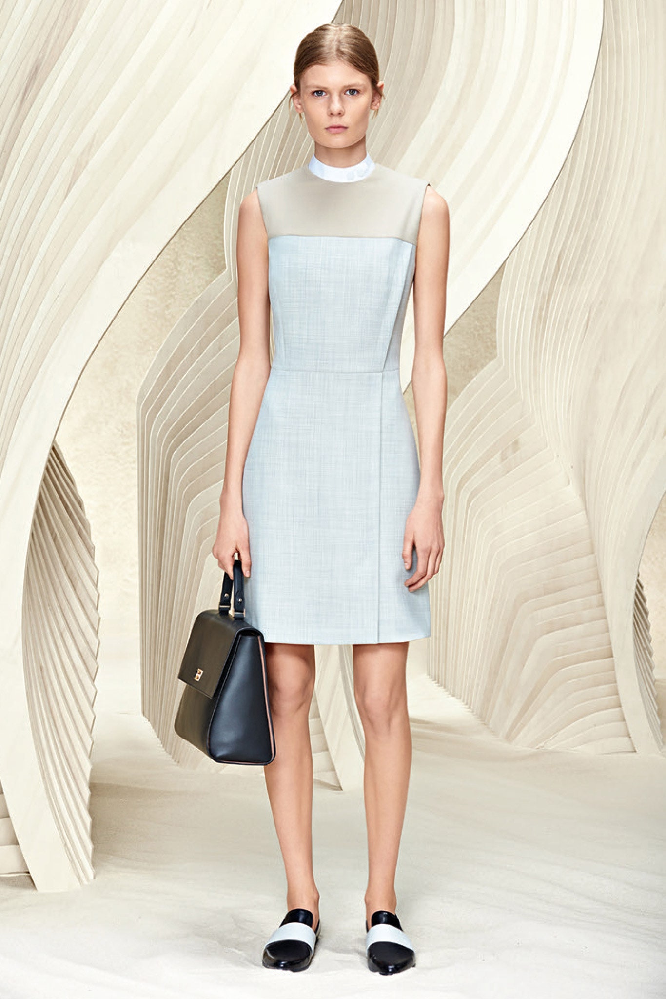 blue unknown sleeveless high-neck structured color-blocked mini mini-dress