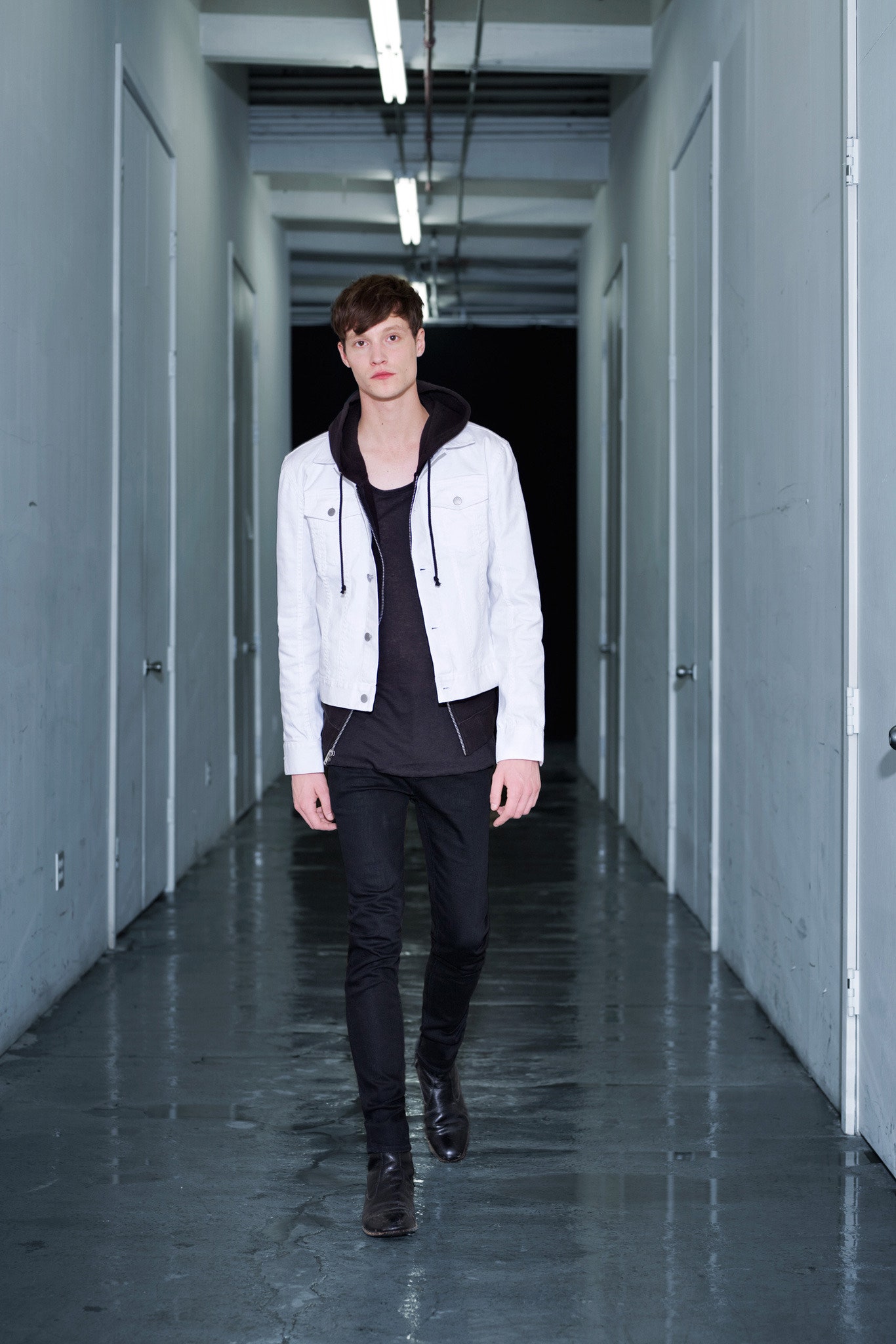 black jersey hooded long-sleeve zippered pockets hoodie