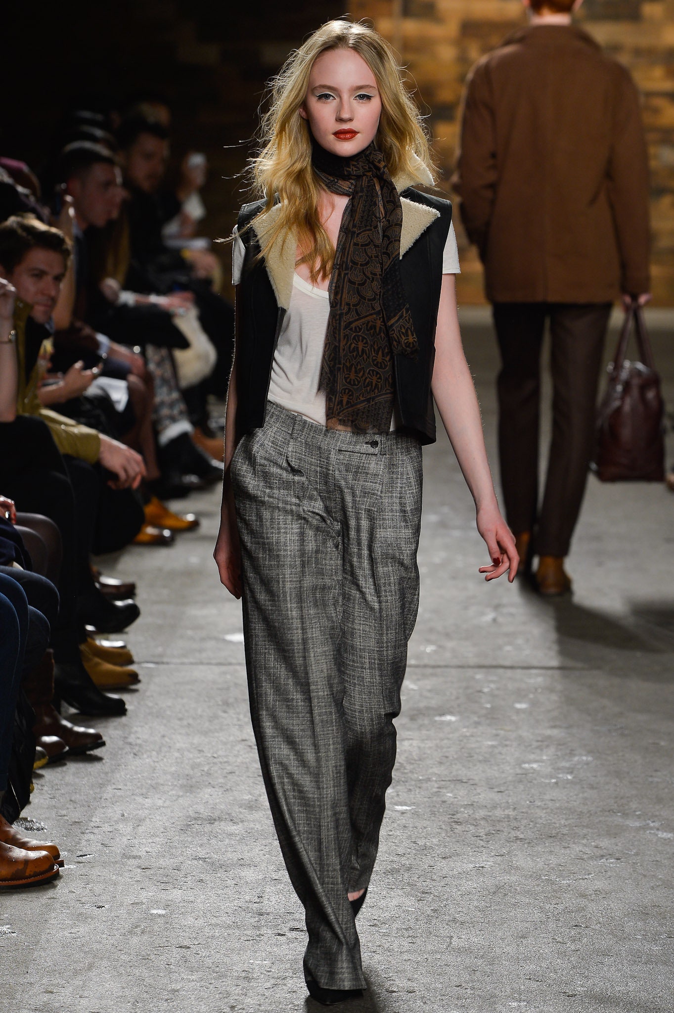 black shearling-trim leather vest