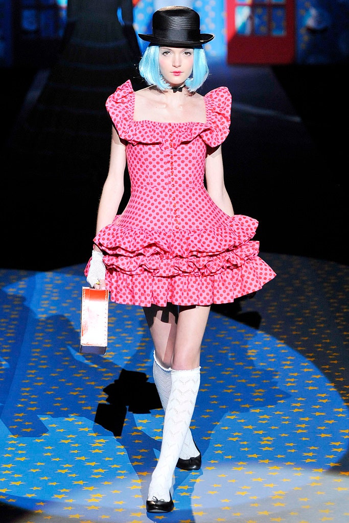 pink polka-dot ruffled mini-dress