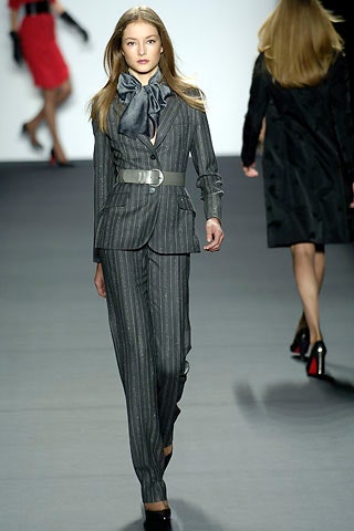 gray pinstriped belted blazer
