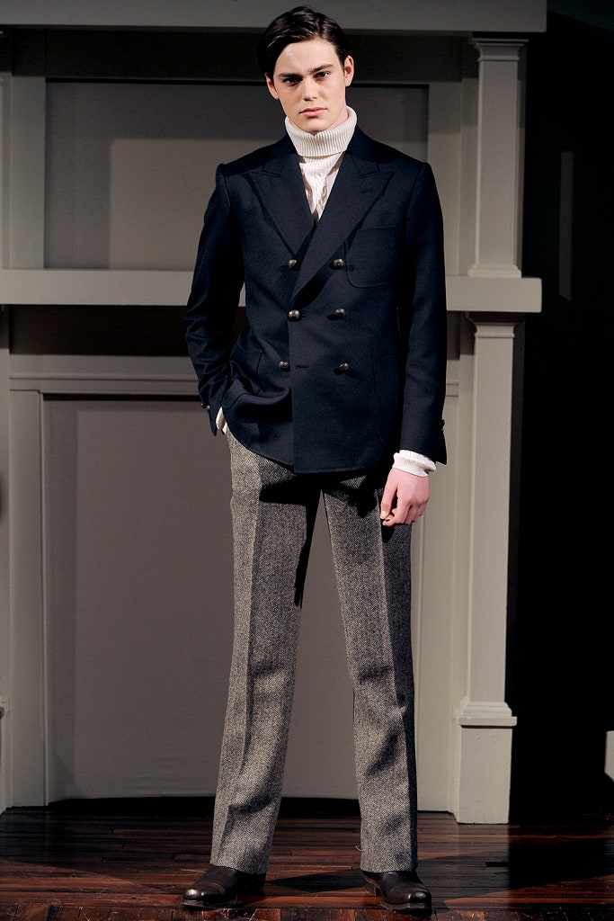 navy double-breasted tailored blazer