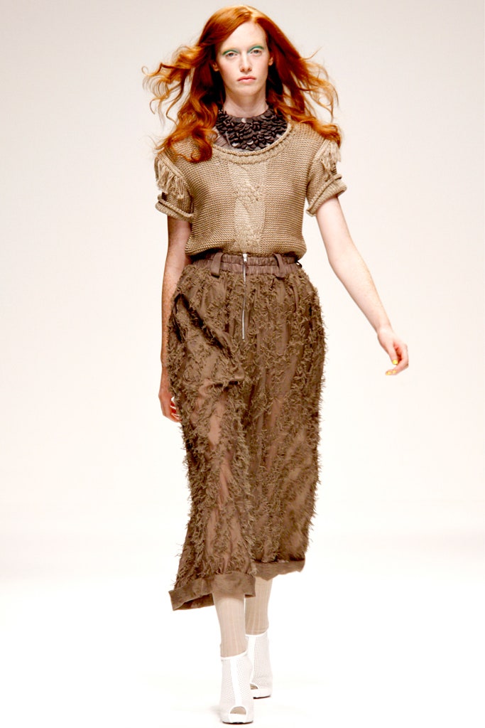 brown textured midi skirt