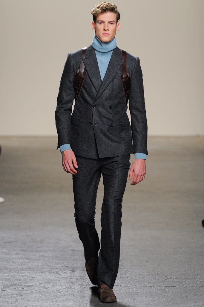 gray double-breasted wool blazer