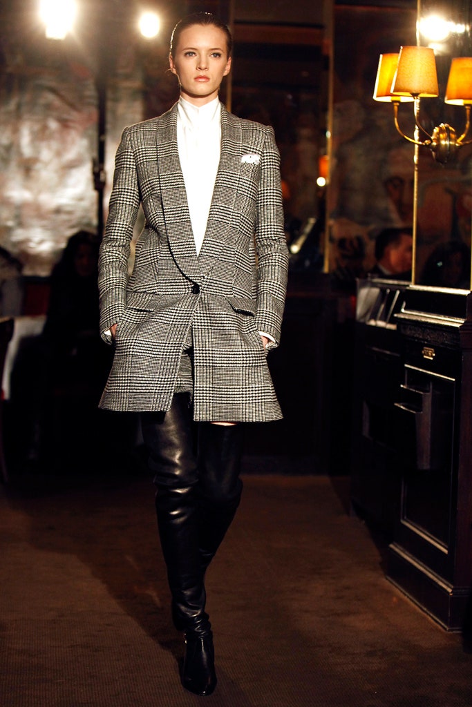 white wool long-sleeve collared tailored checked buttoned blazer