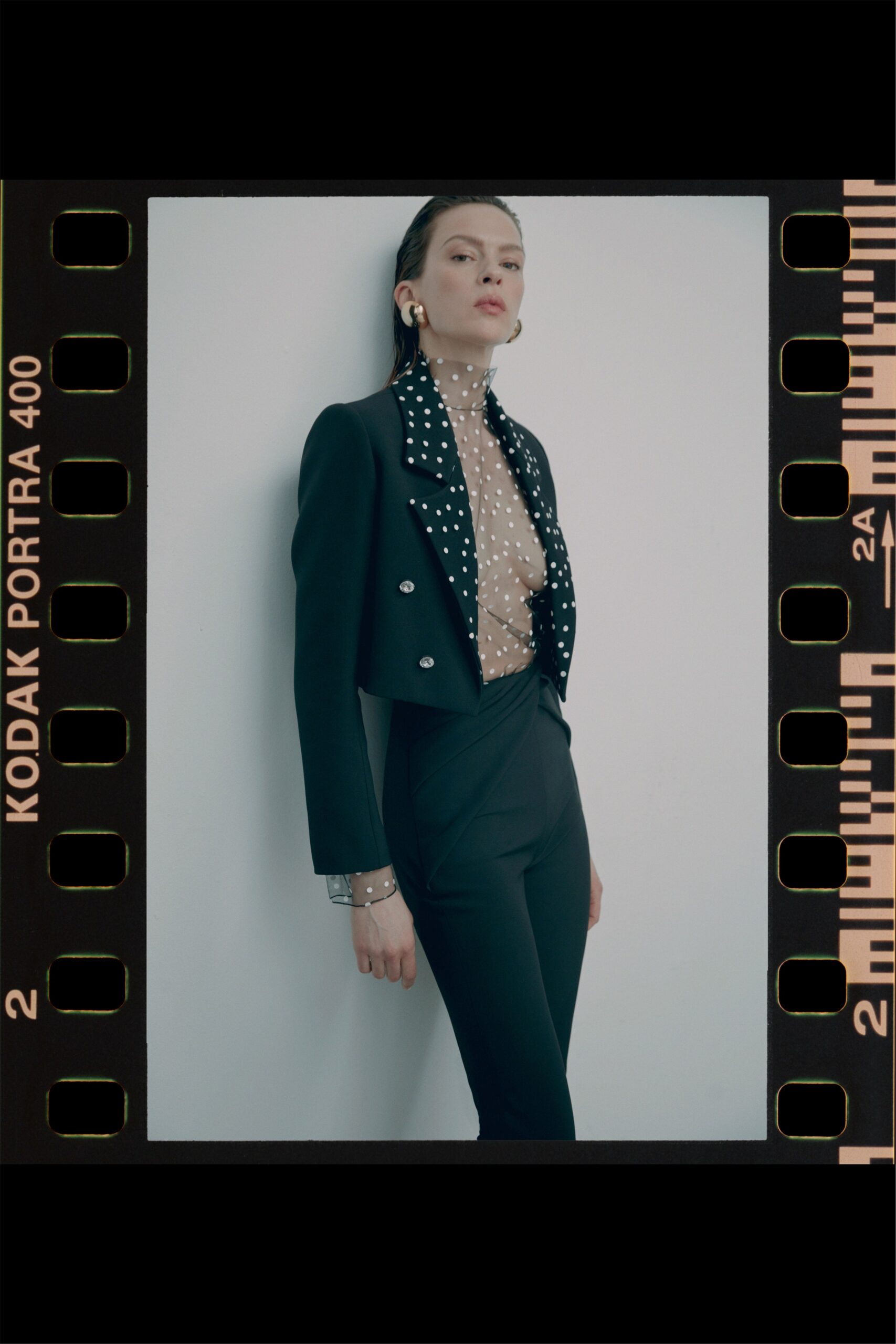 cropped polka-dot tuxedo blazer