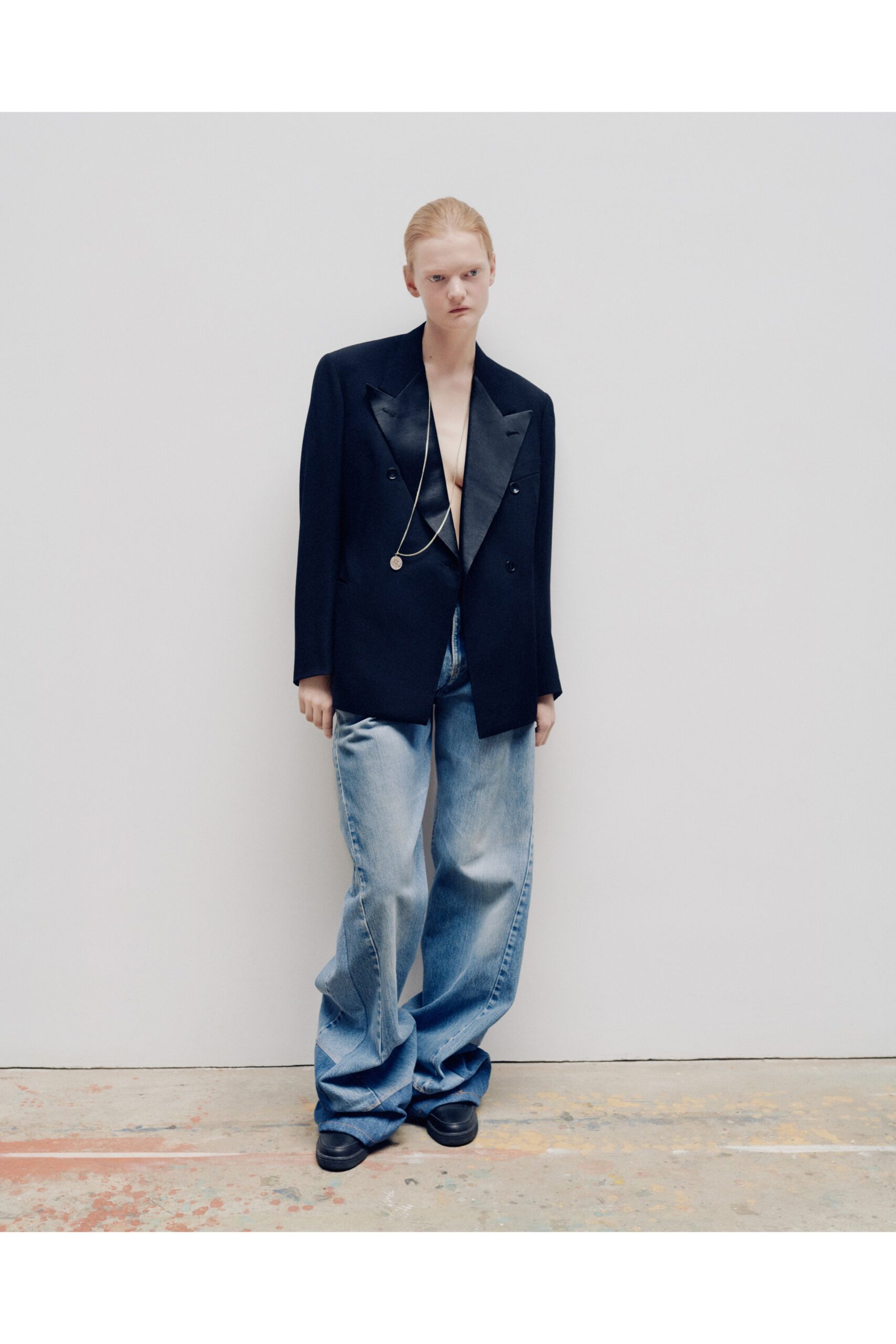 oversized tuxedo blazer with satin lapels