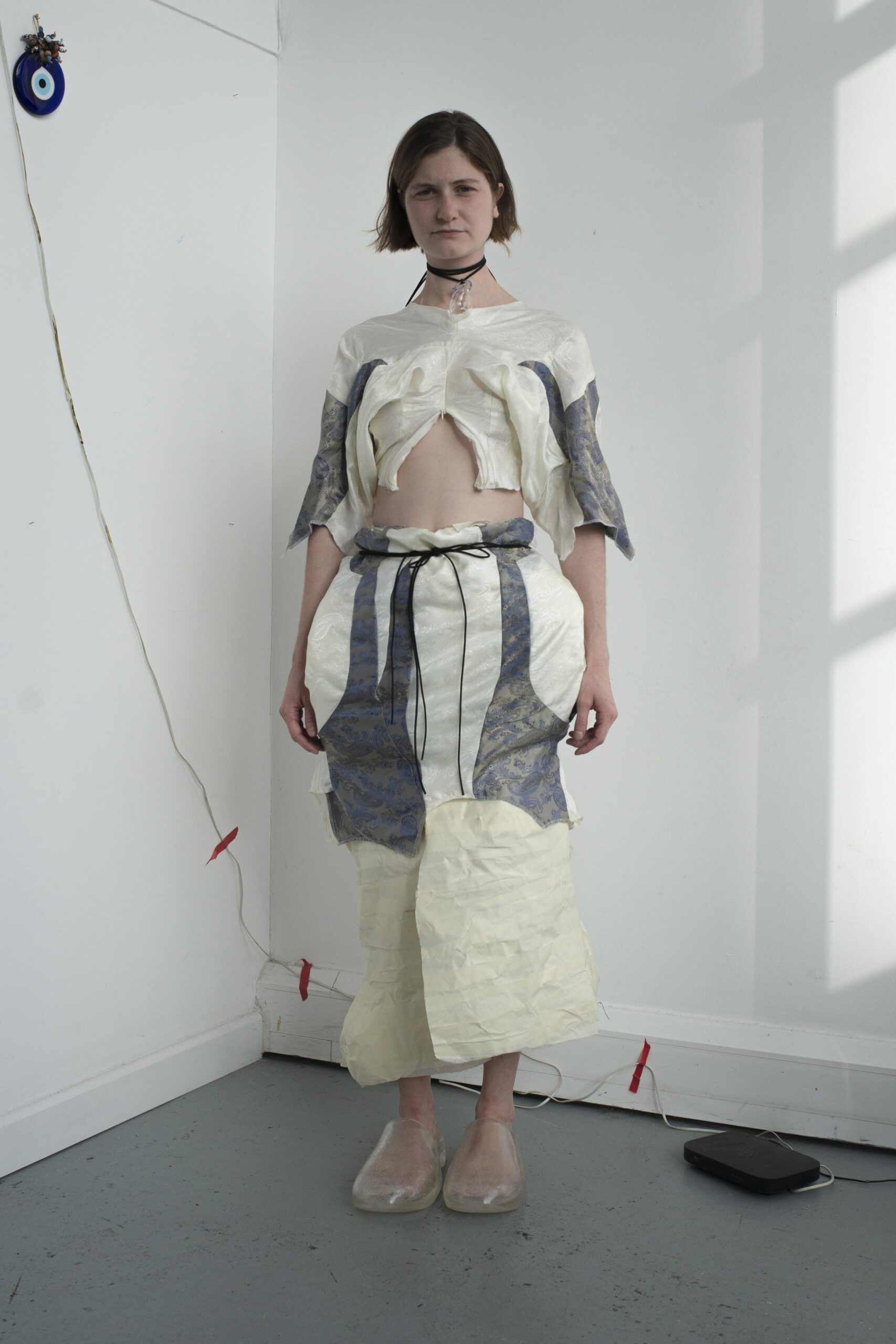 sculptural brocade cutout top
