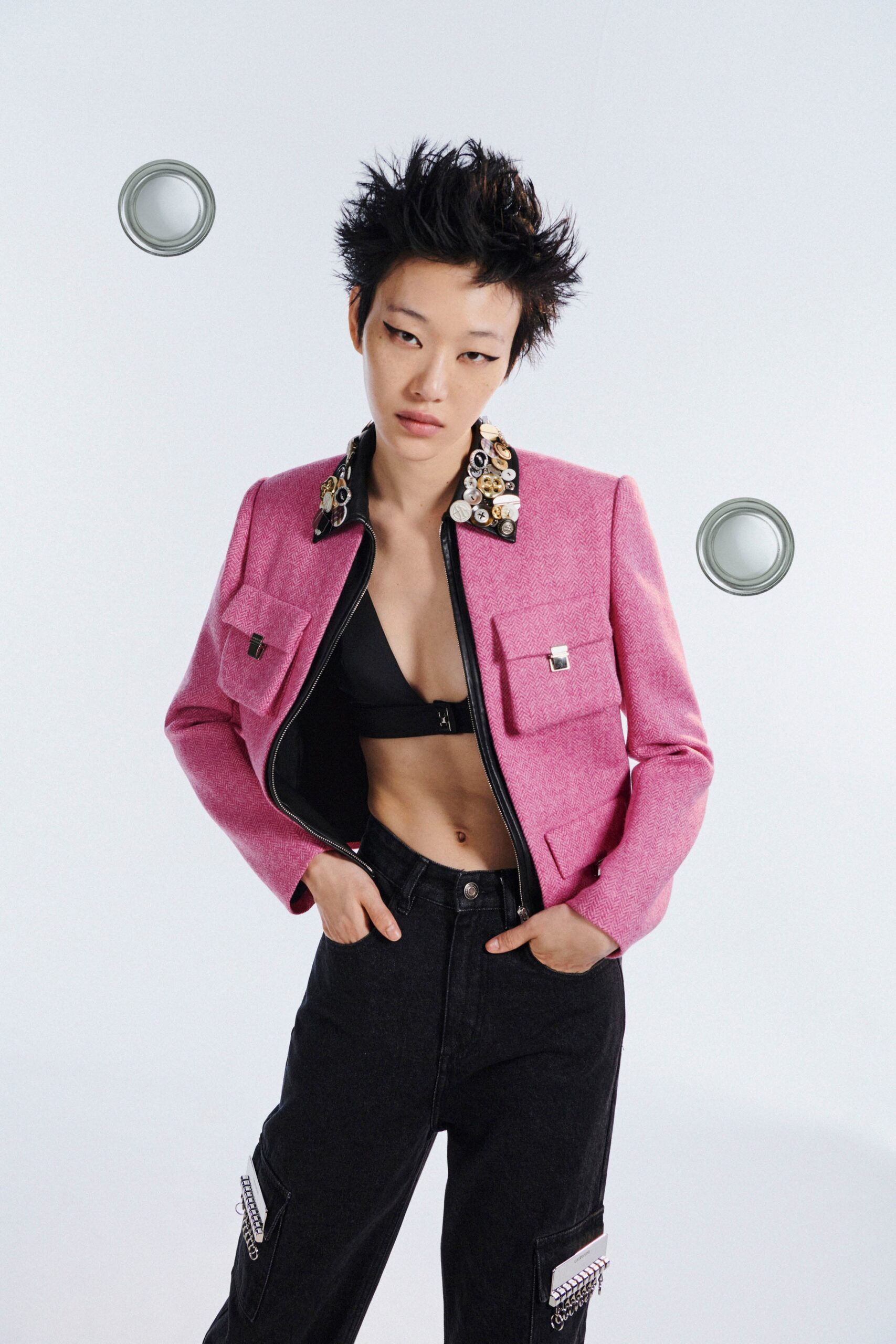 pink tweed cropped jacket