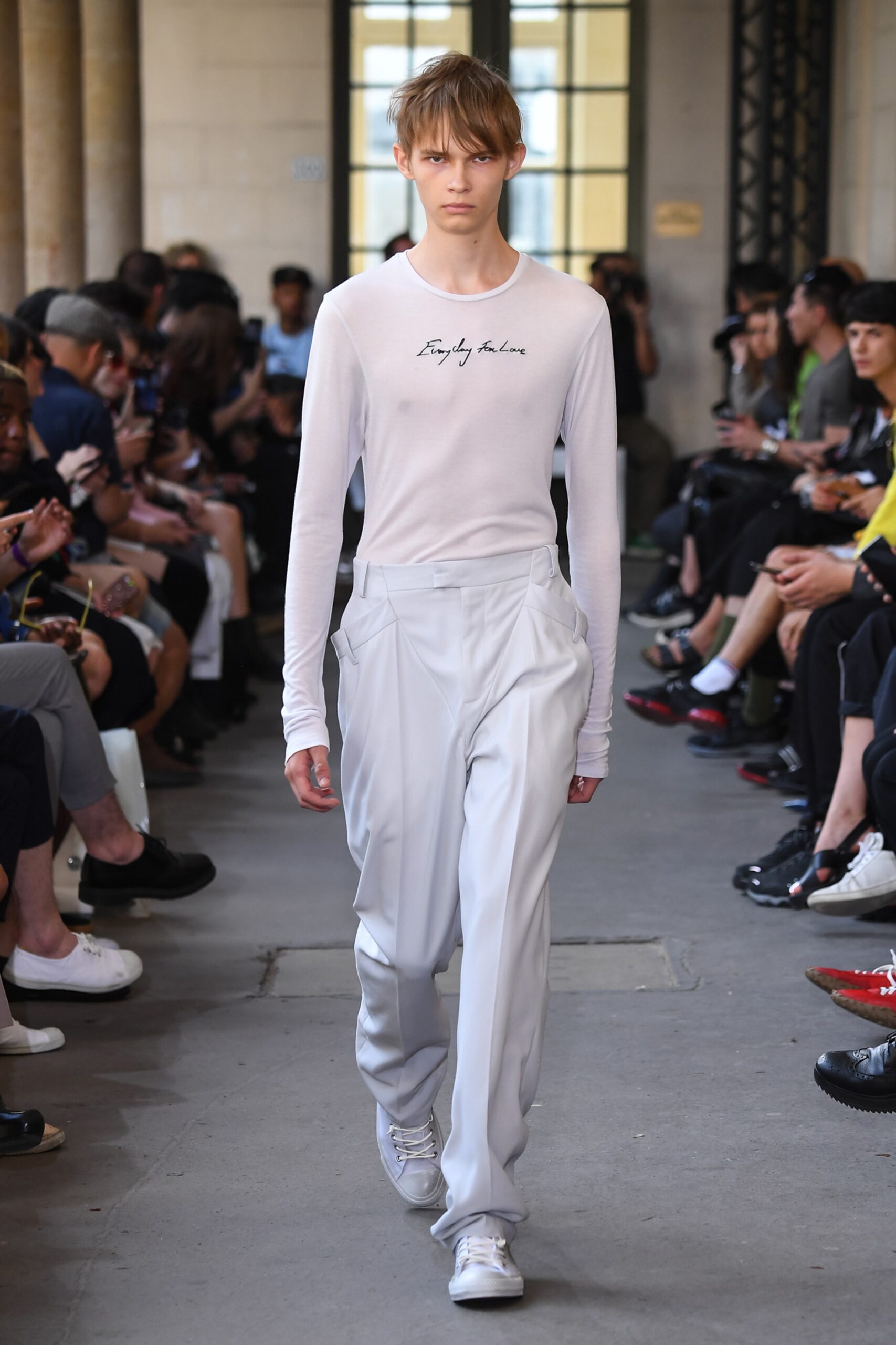 sheer slogan long-sleeve top
