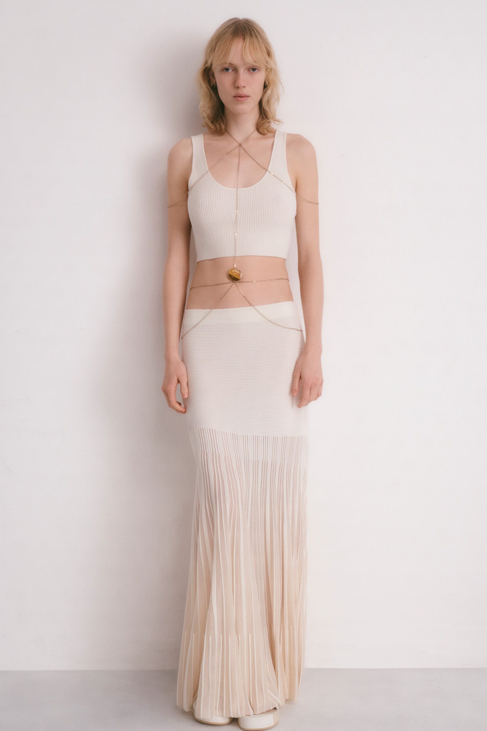 ivory knit pleated ribbed textured maxi skirt